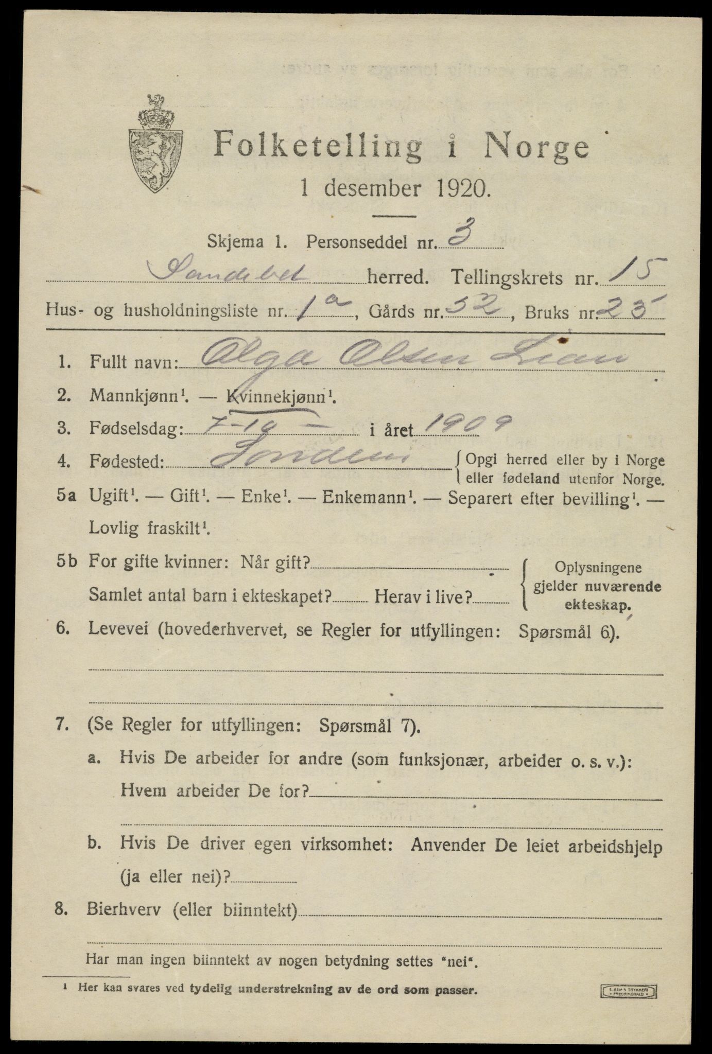 SAK, 1920 census for Søndeled, 1920, p. 6675