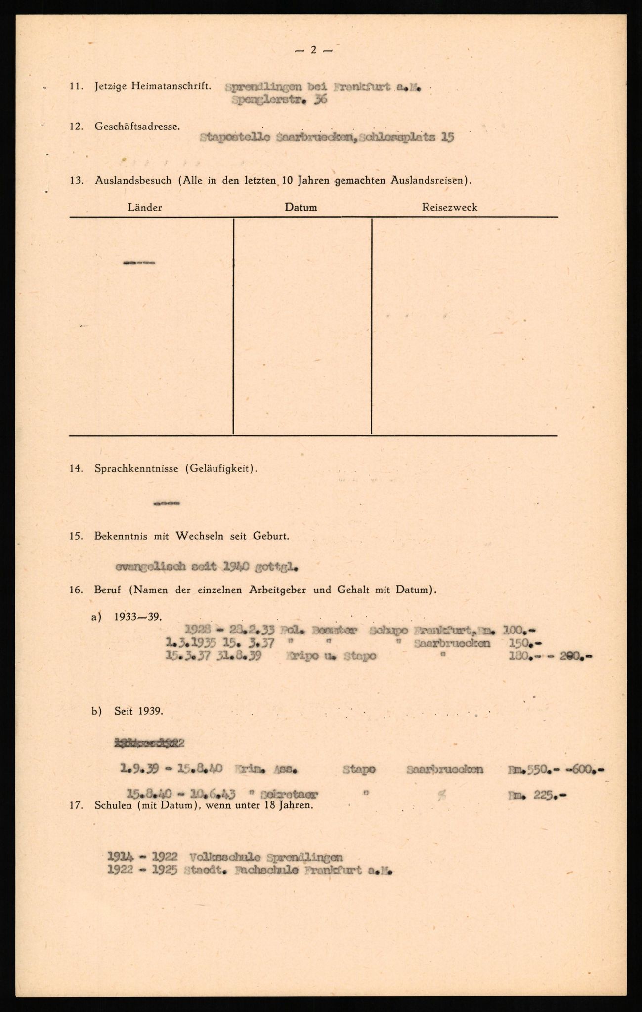 Forsvaret, Forsvarets overkommando II, AV/RA-RAFA-3915/D/Db/L0016: CI Questionaires. Tyske okkupasjonsstyrker i Norge. Tyskere., 1945-1946, p. 33