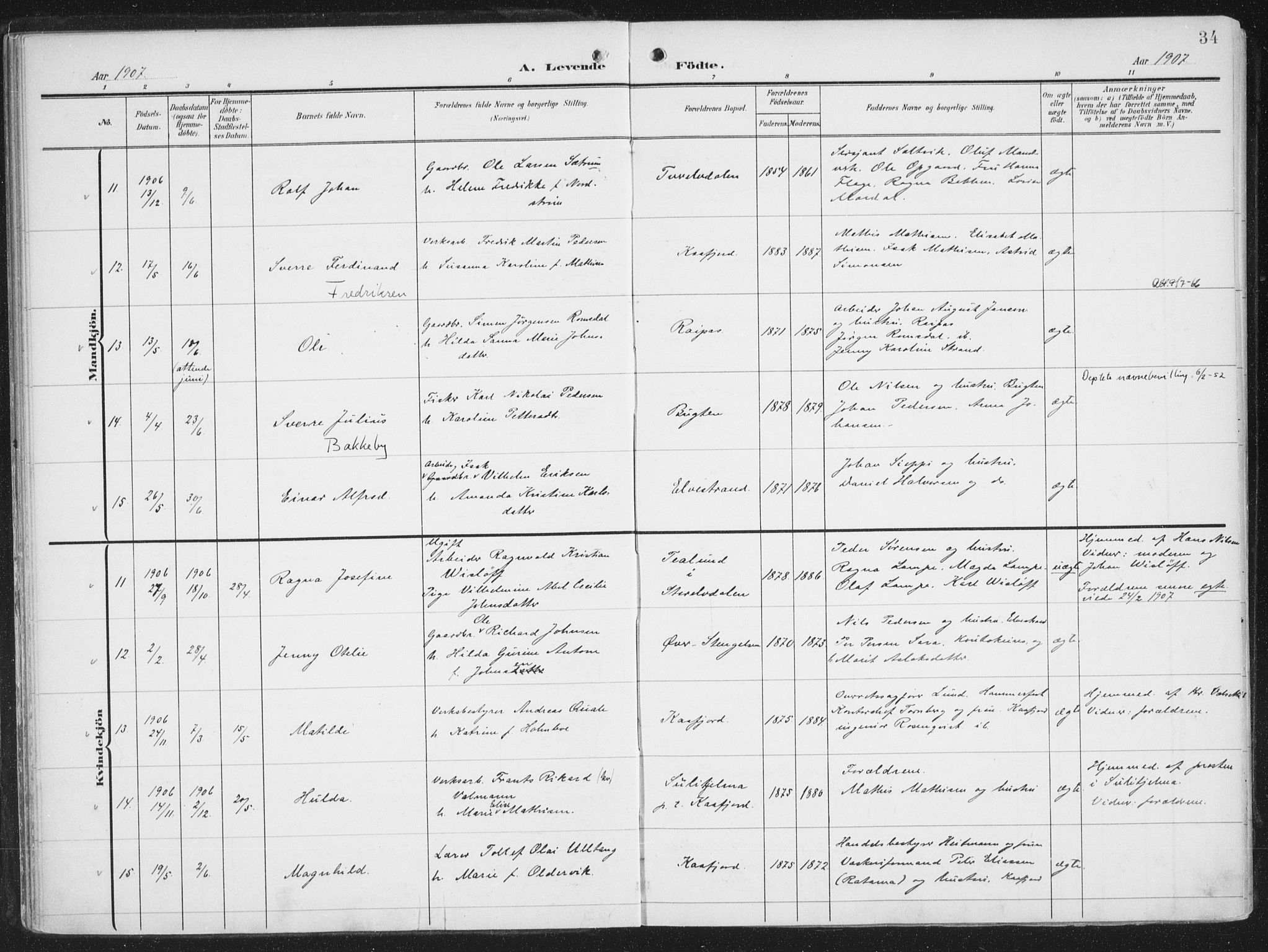 Alta sokneprestkontor, AV/SATØ-S-1338/H/Ha/L0005.kirke: Parish register (official) no. 5, 1904-1918, p. 34