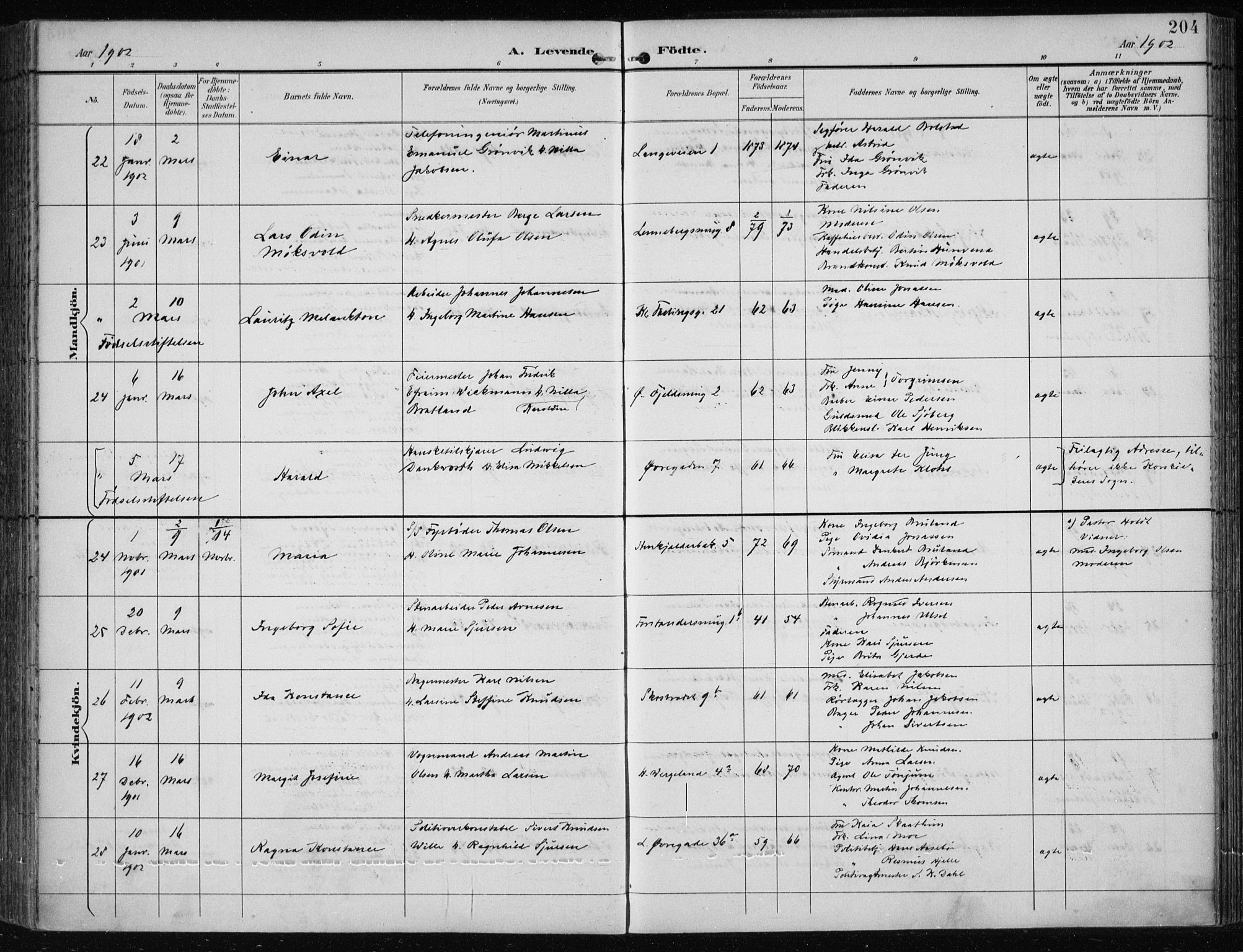 Korskirken sokneprestembete, AV/SAB-A-76101/H/Hab: Parish register (copy) no. B 10, 1896-1905, p. 204