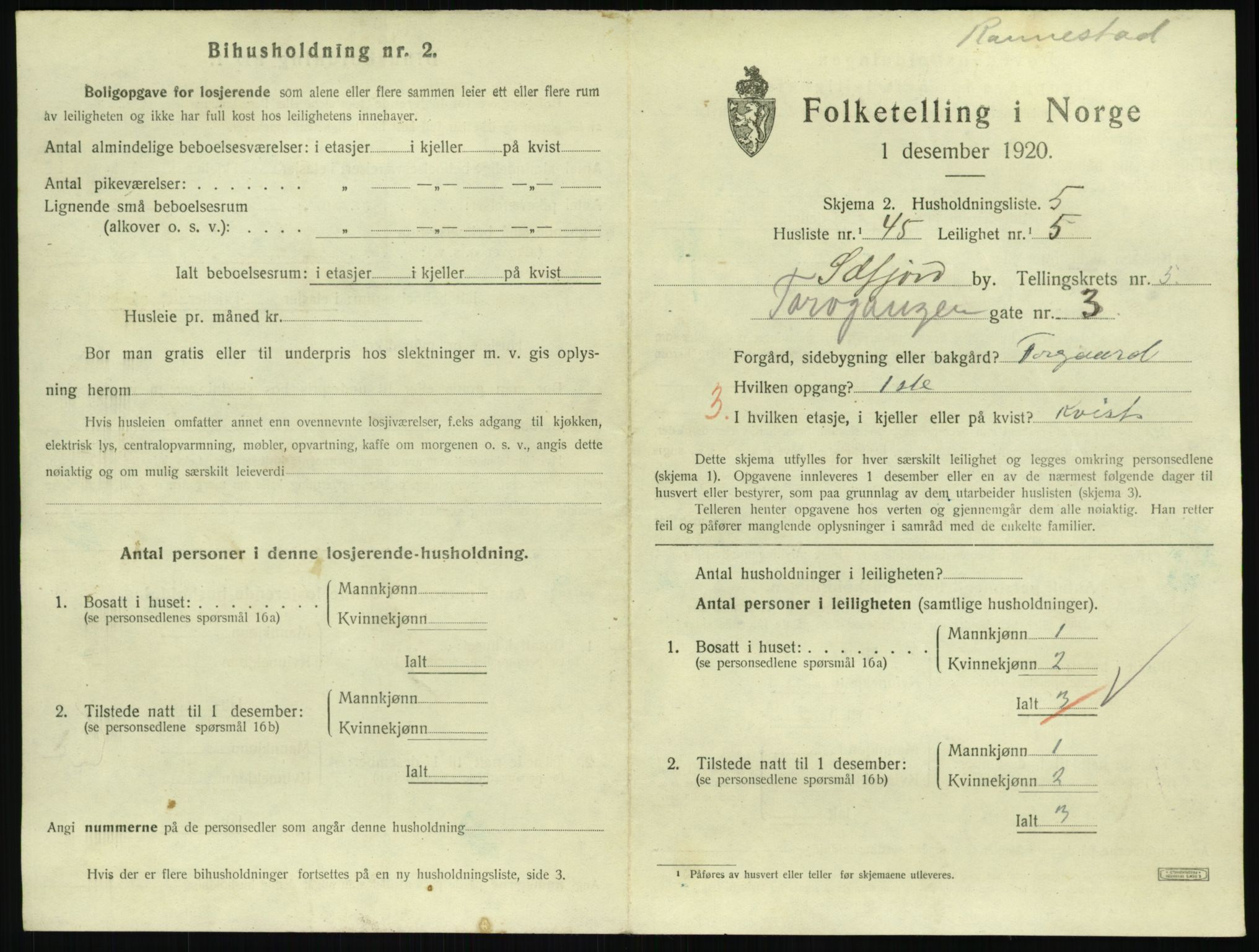 SAKO, 1920 census for Sandefjord, 1920, p. 2620