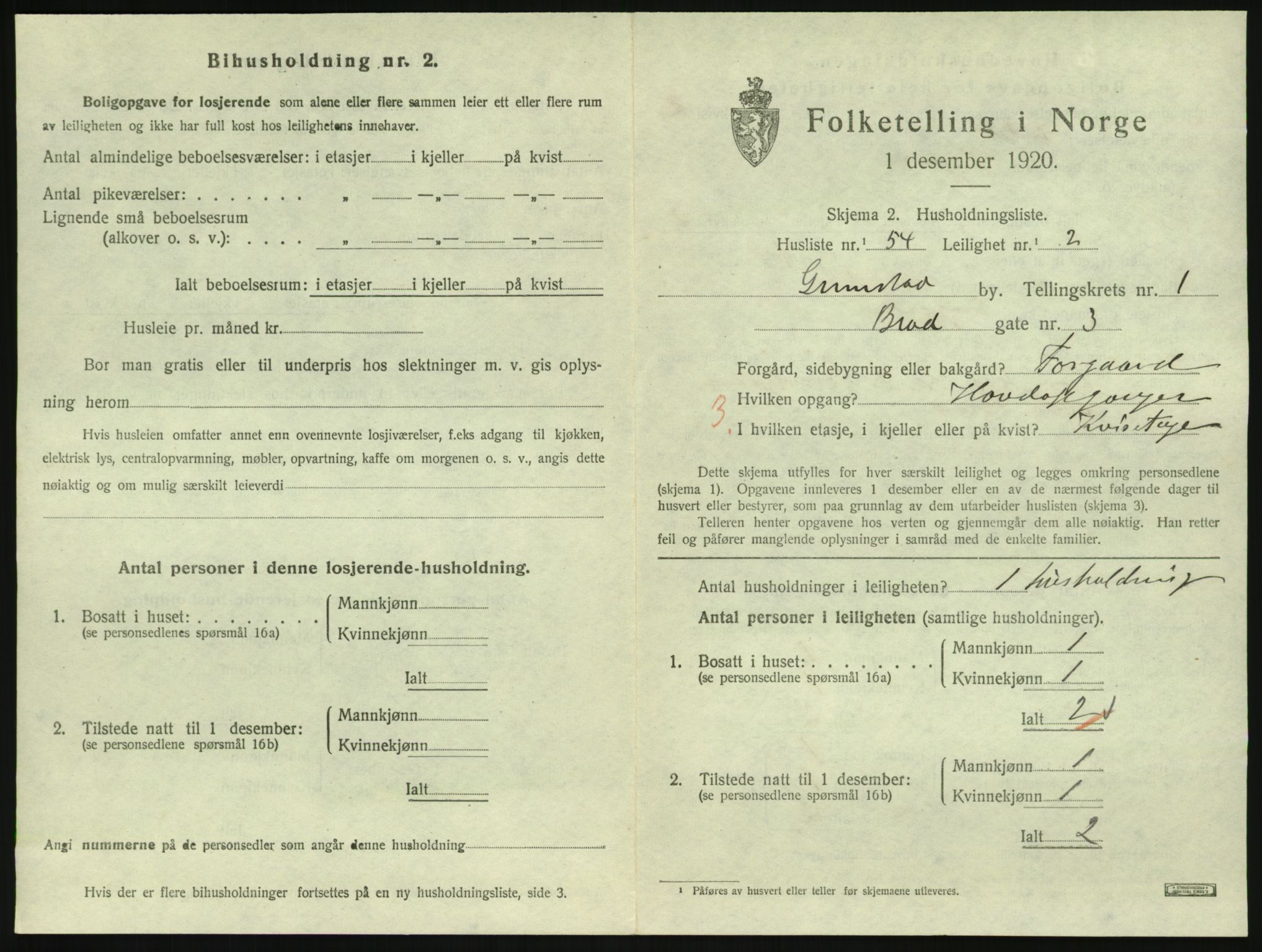 SAK, 1920 census for Grimstad, 1920, p. 1131