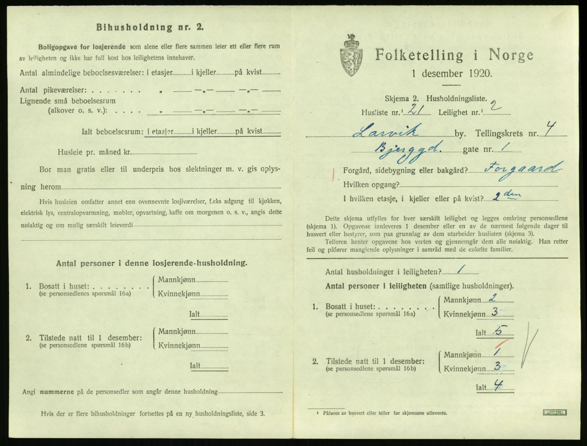 SAKO, 1920 census for Larvik, 1920, p. 4242