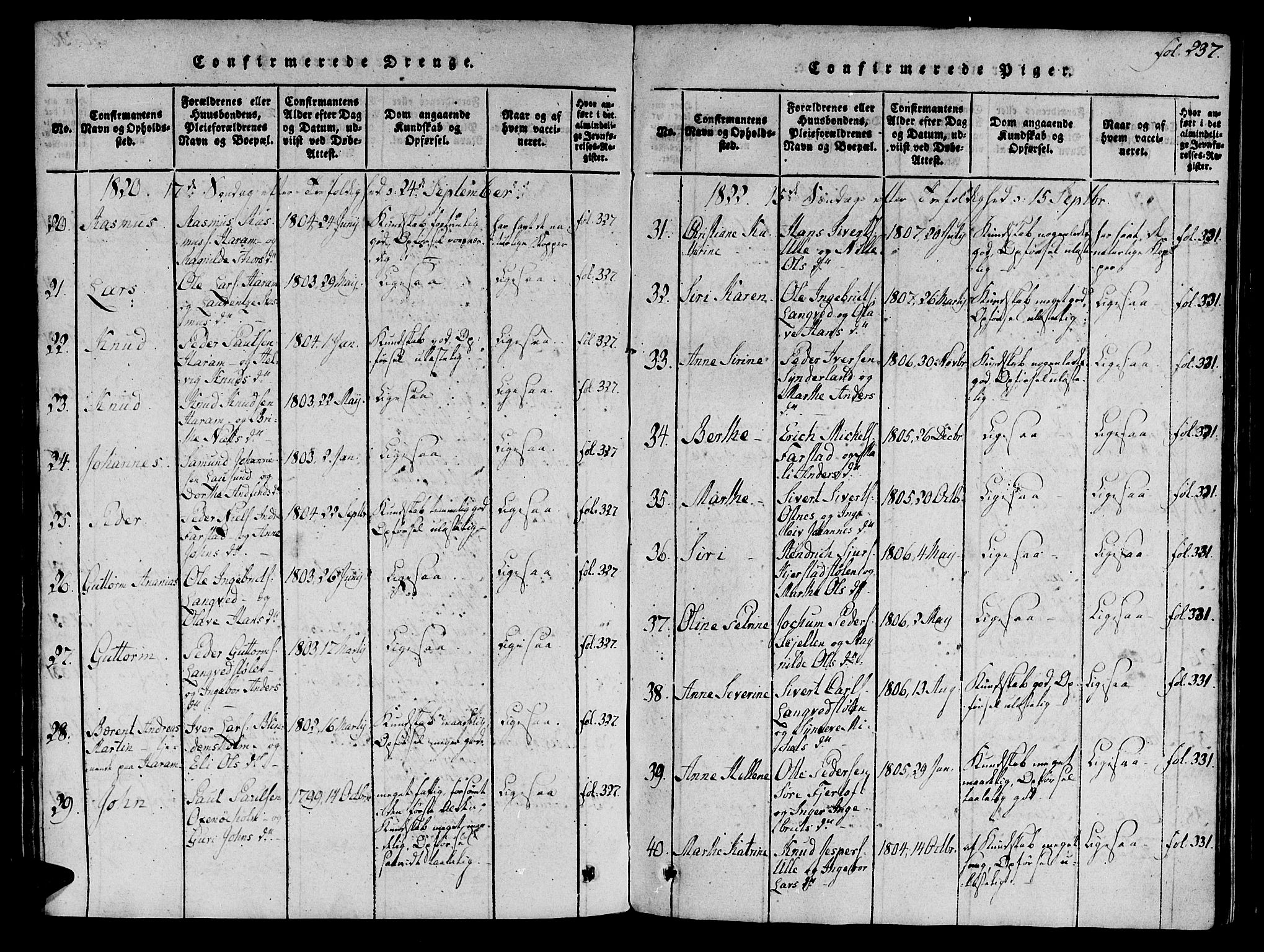 Ministerialprotokoller, klokkerbøker og fødselsregistre - Møre og Romsdal, SAT/A-1454/536/L0495: Parish register (official) no. 536A04, 1818-1847, p. 237