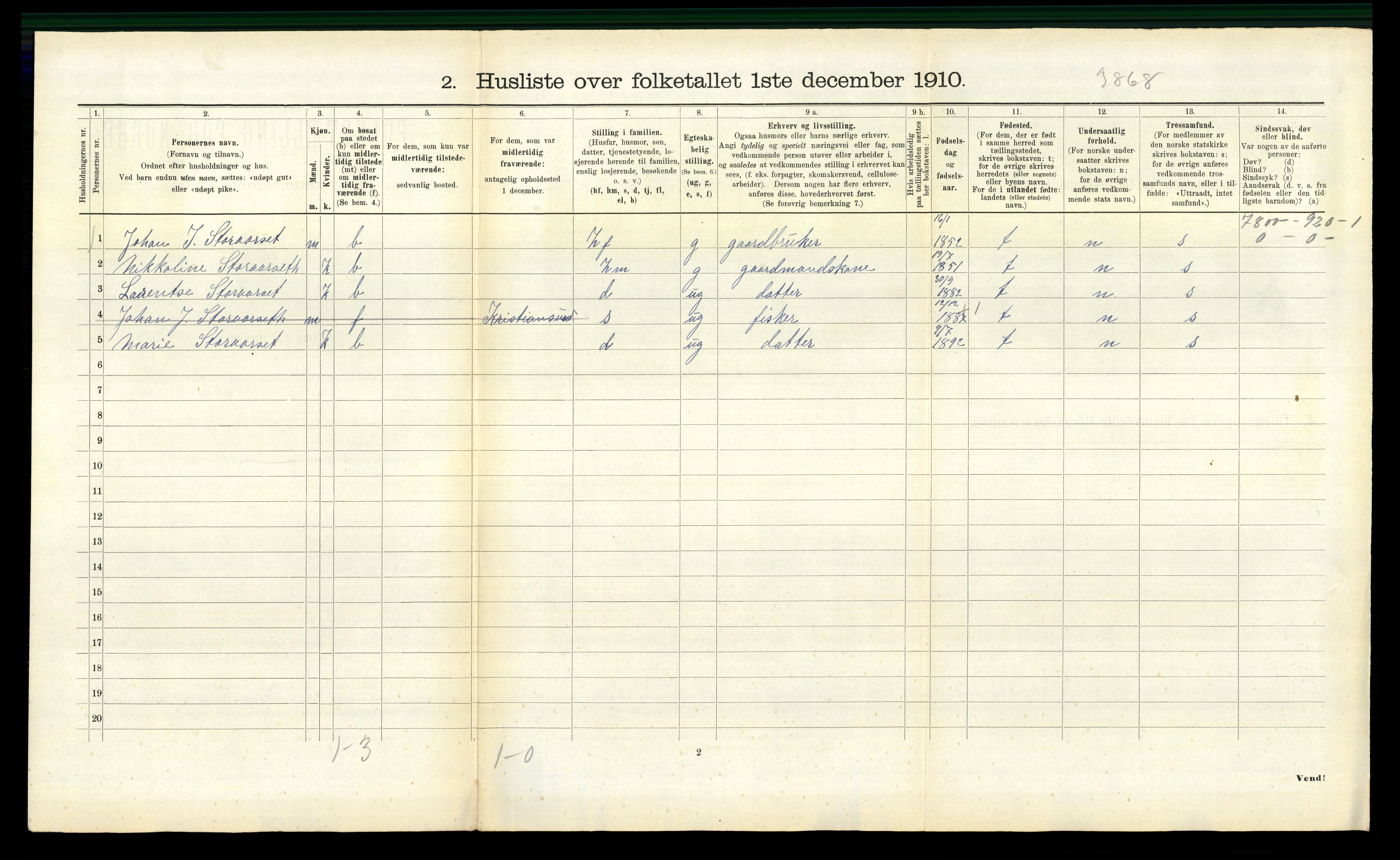 RA, 1910 census for Borgund, 1910, p. 1766