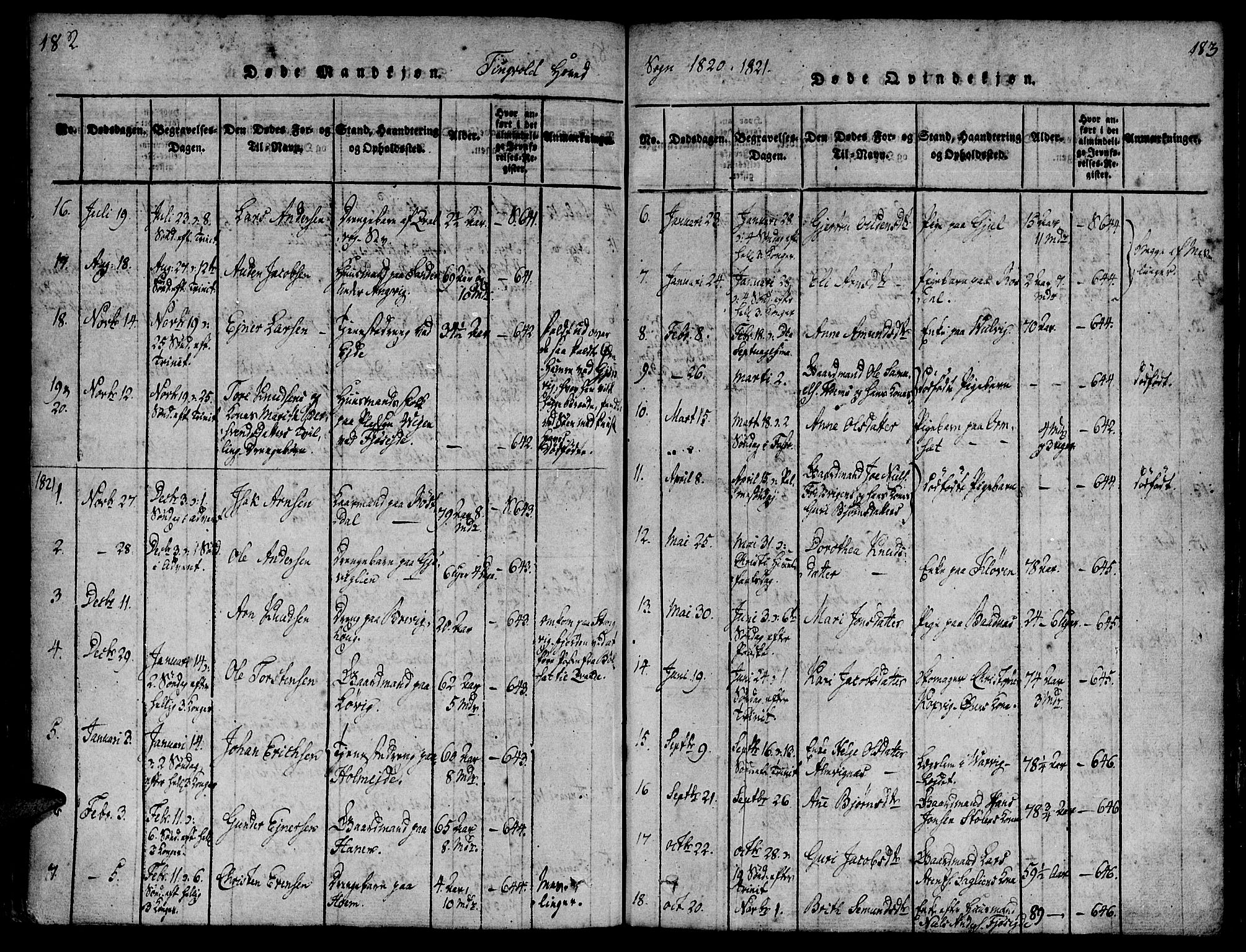 Ministerialprotokoller, klokkerbøker og fødselsregistre - Møre og Romsdal, AV/SAT-A-1454/586/L0982: Parish register (official) no. 586A08, 1819-1829, p. 182-183