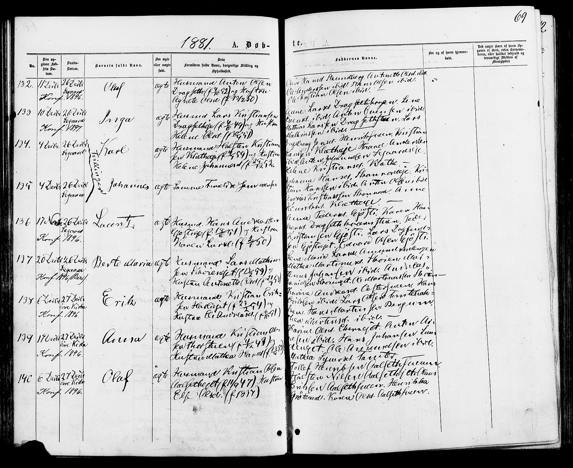 Biri prestekontor, SAH/PREST-096/H/Ha/Haa/L0006: Parish register (official) no. 6, 1877-1886, p. 69