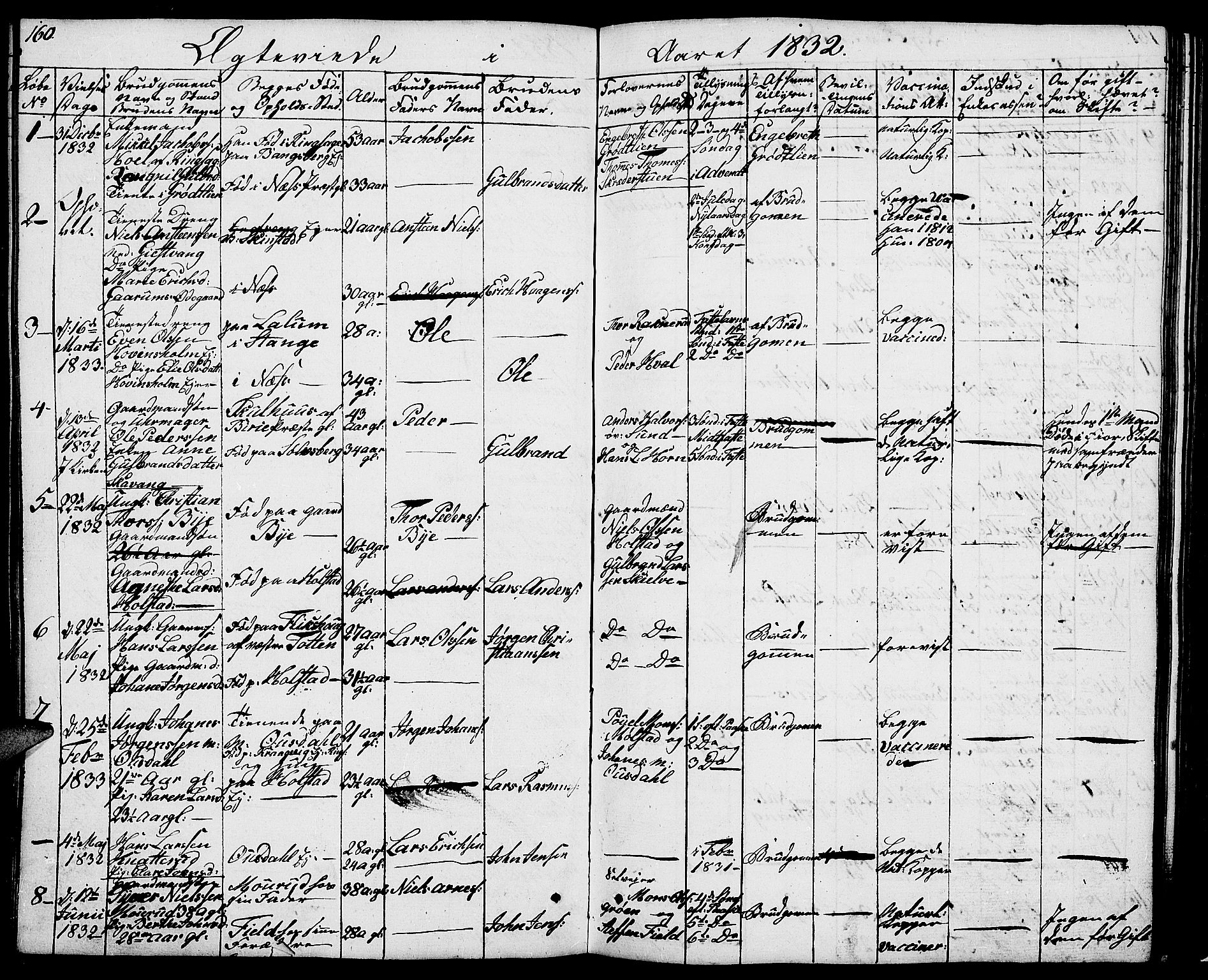 Nes prestekontor, Hedmark, SAH/PREST-020/L/La/L0004: Parish register (copy) no. 4, 1832-1861, p. 160
