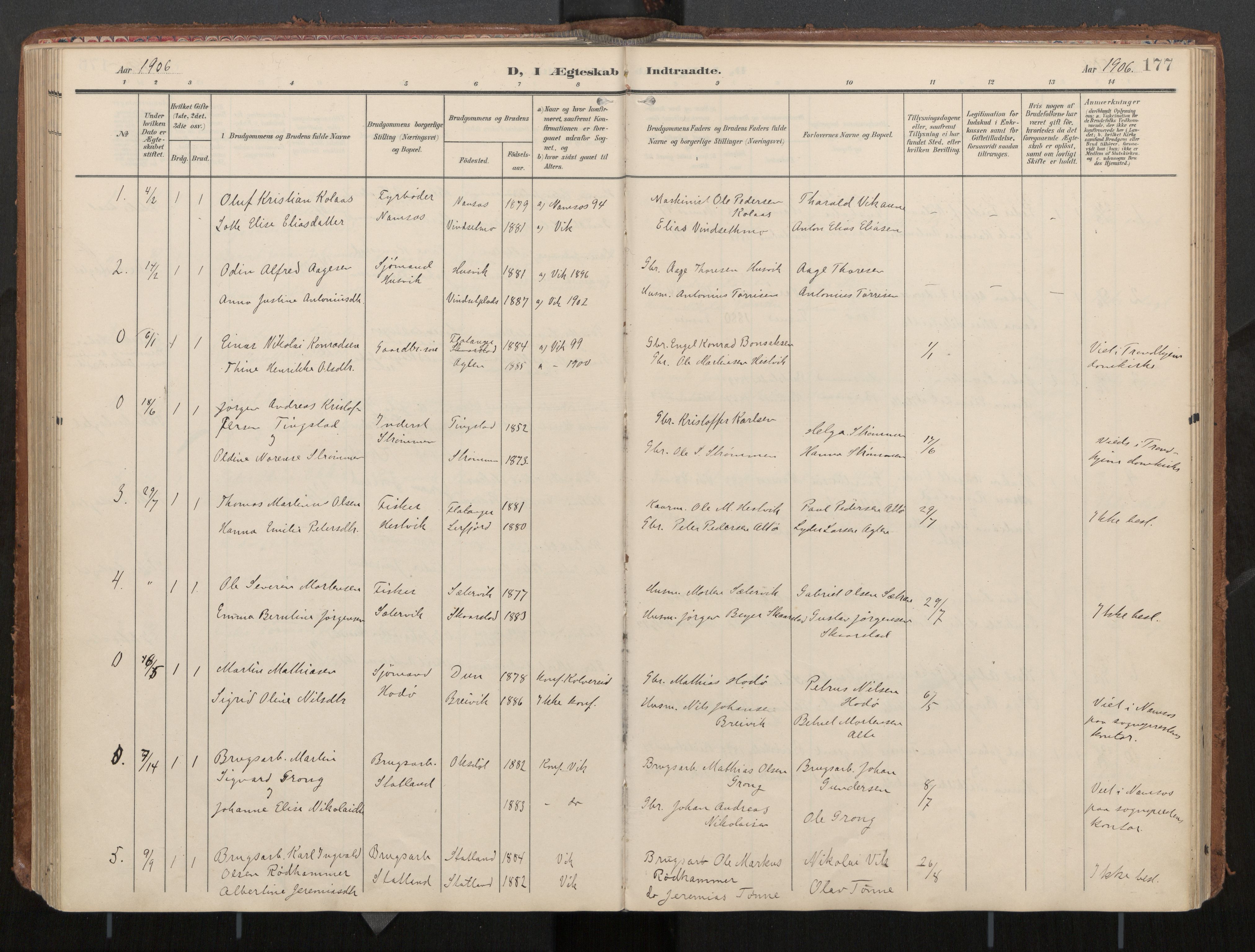 Ministerialprotokoller, klokkerbøker og fødselsregistre - Nord-Trøndelag, AV/SAT-A-1458/774/L0629: Parish register (official), 1904-1926, p. 177