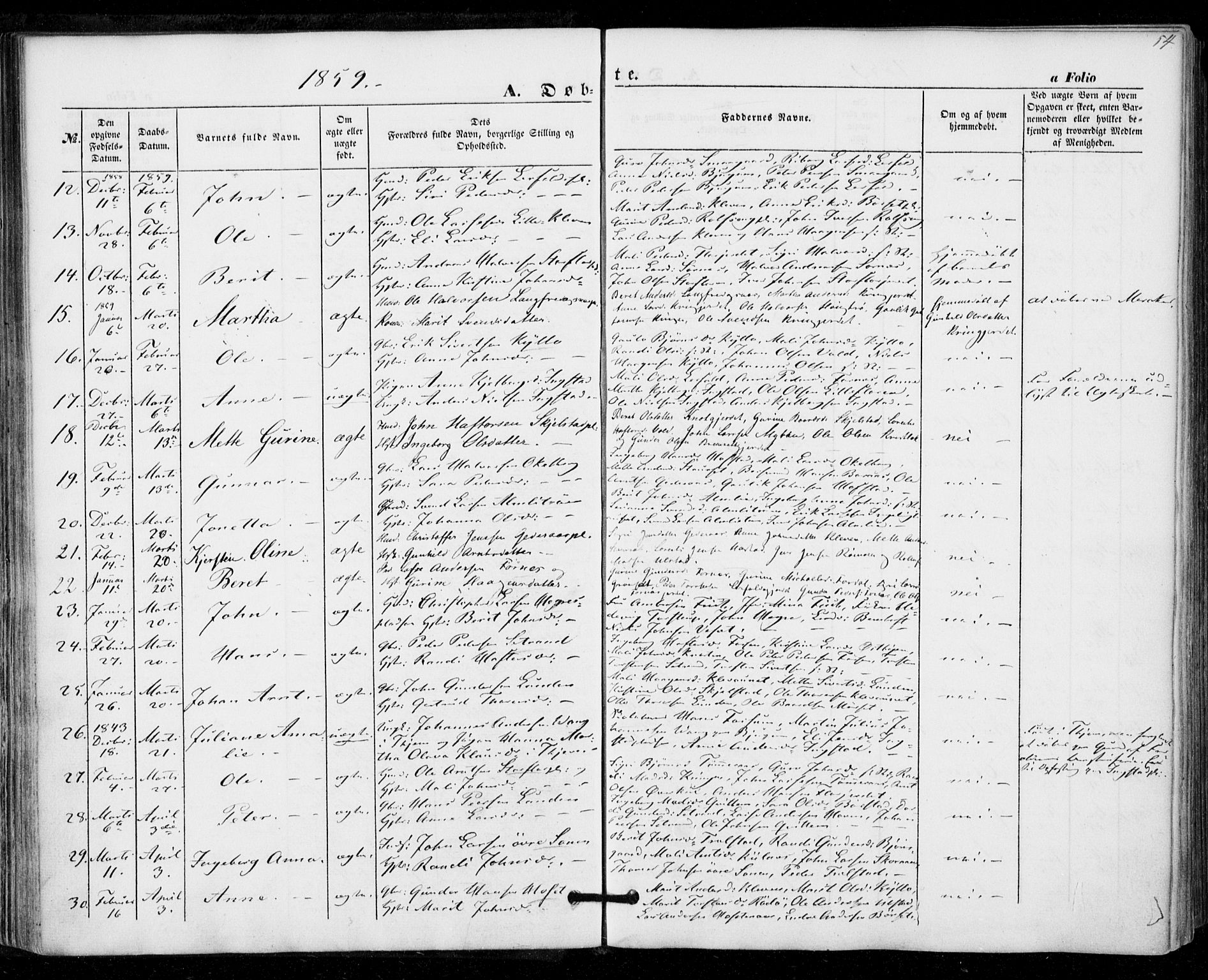 Ministerialprotokoller, klokkerbøker og fødselsregistre - Nord-Trøndelag, SAT/A-1458/703/L0028: Parish register (official) no. 703A01, 1850-1862, p. 54
