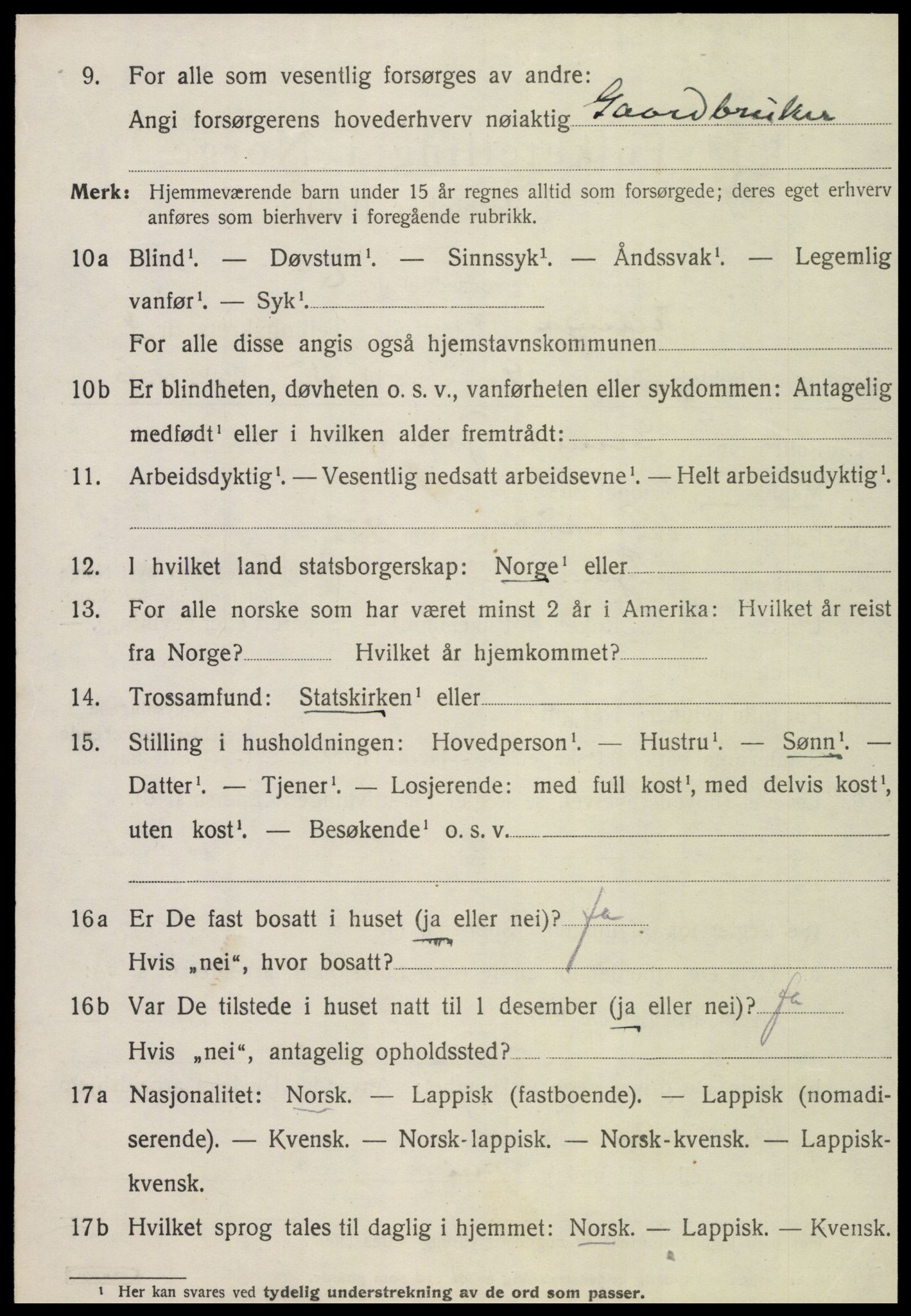 SAT, 1920 census for Klinga, 1920, p. 2852