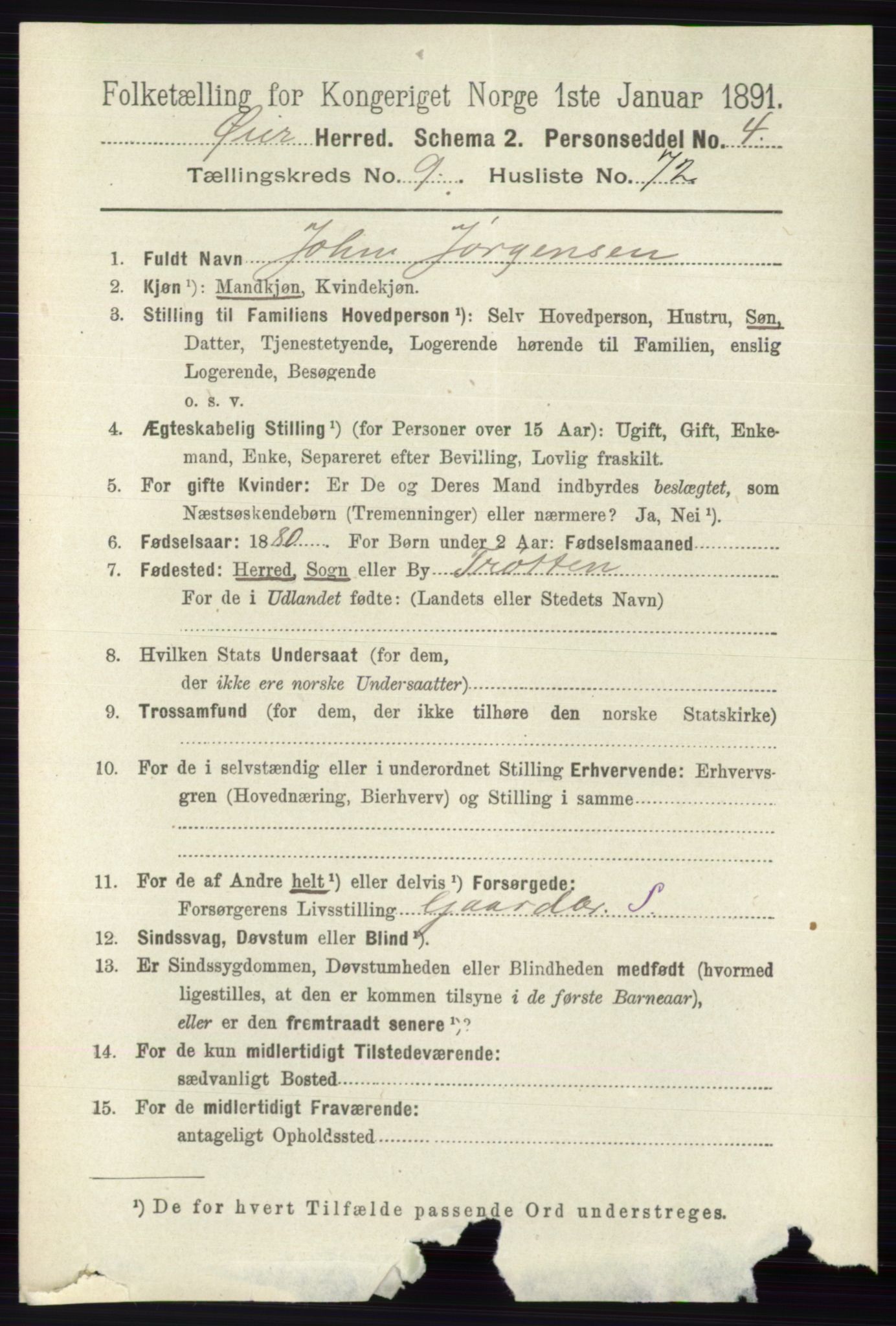 RA, 1891 census for 0521 Øyer, 1891, p. 3492