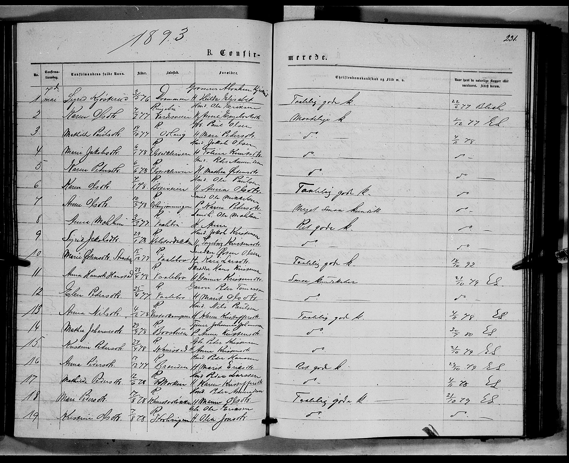 Ringebu prestekontor, SAH/PREST-082/H/Ha/Hab/L0006: Parish register (copy) no. 6, 1880-1898, p. 231