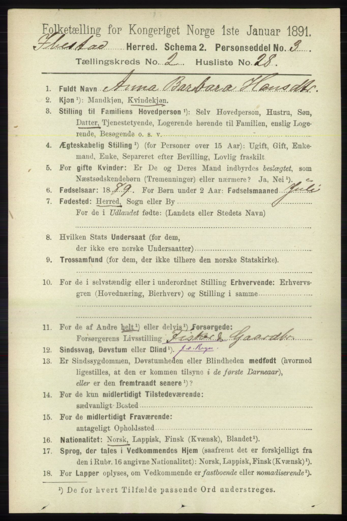 RA, 1891 census for 1917 Ibestad, 1891, p. 992