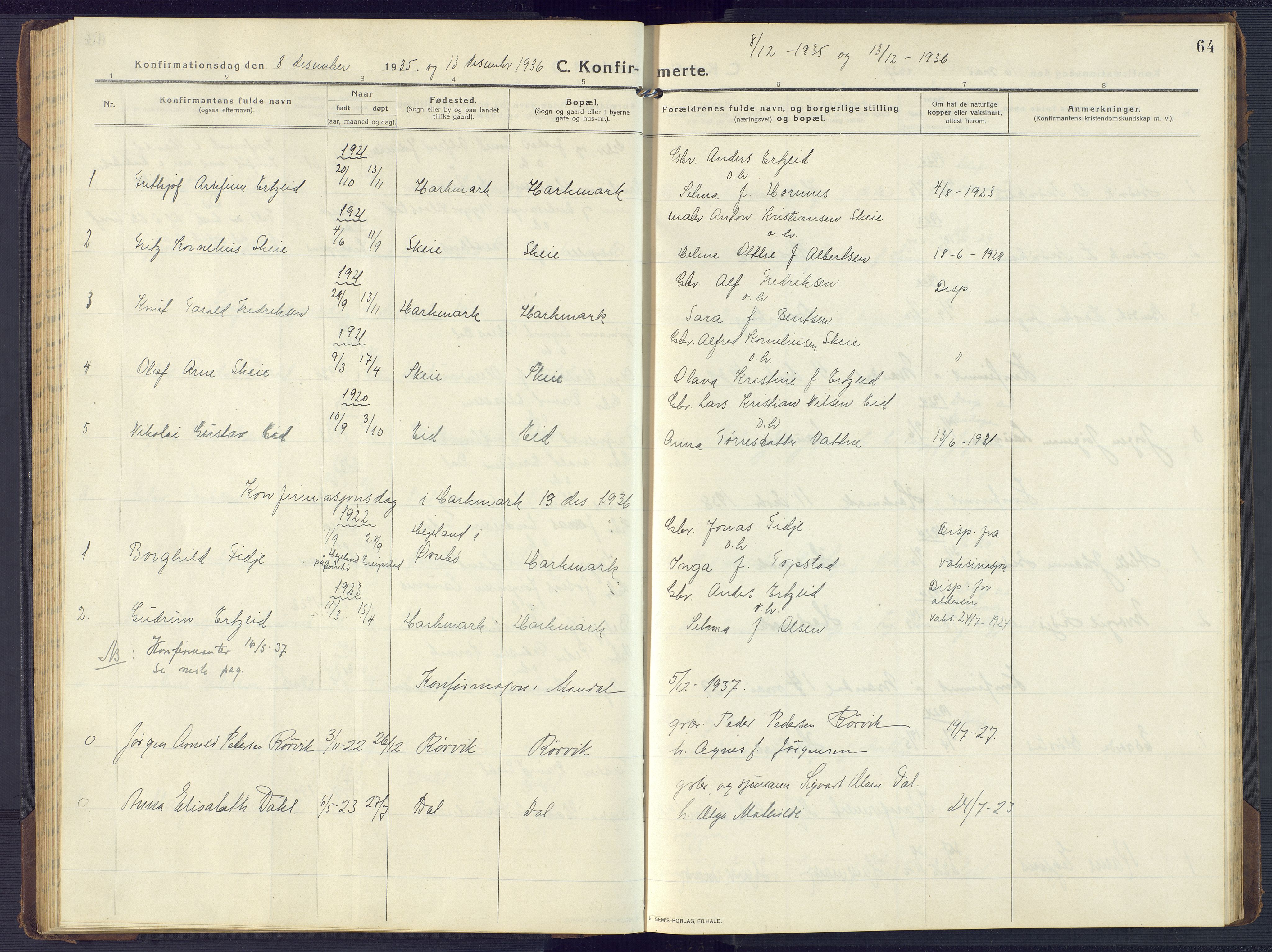 Mandal sokneprestkontor, SAK/1111-0030/F/Fb/Fbb/L0005: Parish register (copy) no. B 5, 1913-1957, p. 64