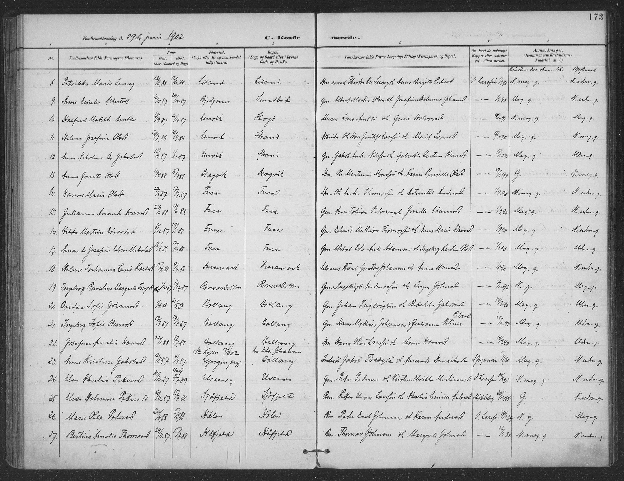 Ministerialprotokoller, klokkerbøker og fødselsregistre - Nordland, AV/SAT-A-1459/863/L0899: Parish register (official) no. 863A11, 1897-1906, p. 173