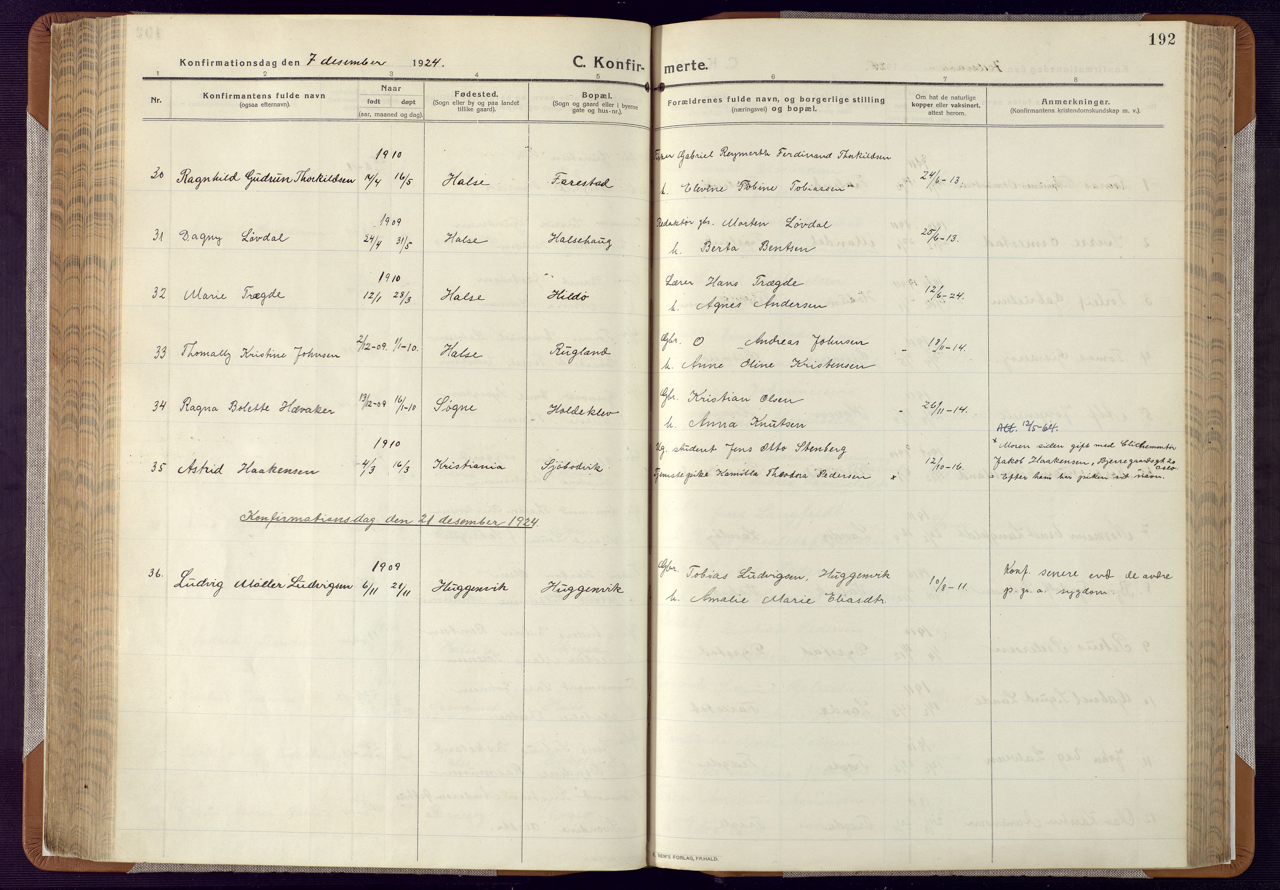 Mandal sokneprestkontor, AV/SAK-1111-0030/F/Fa/Faa/L0022: Parish register (official) no. A 22, 1913-1925, p. 192