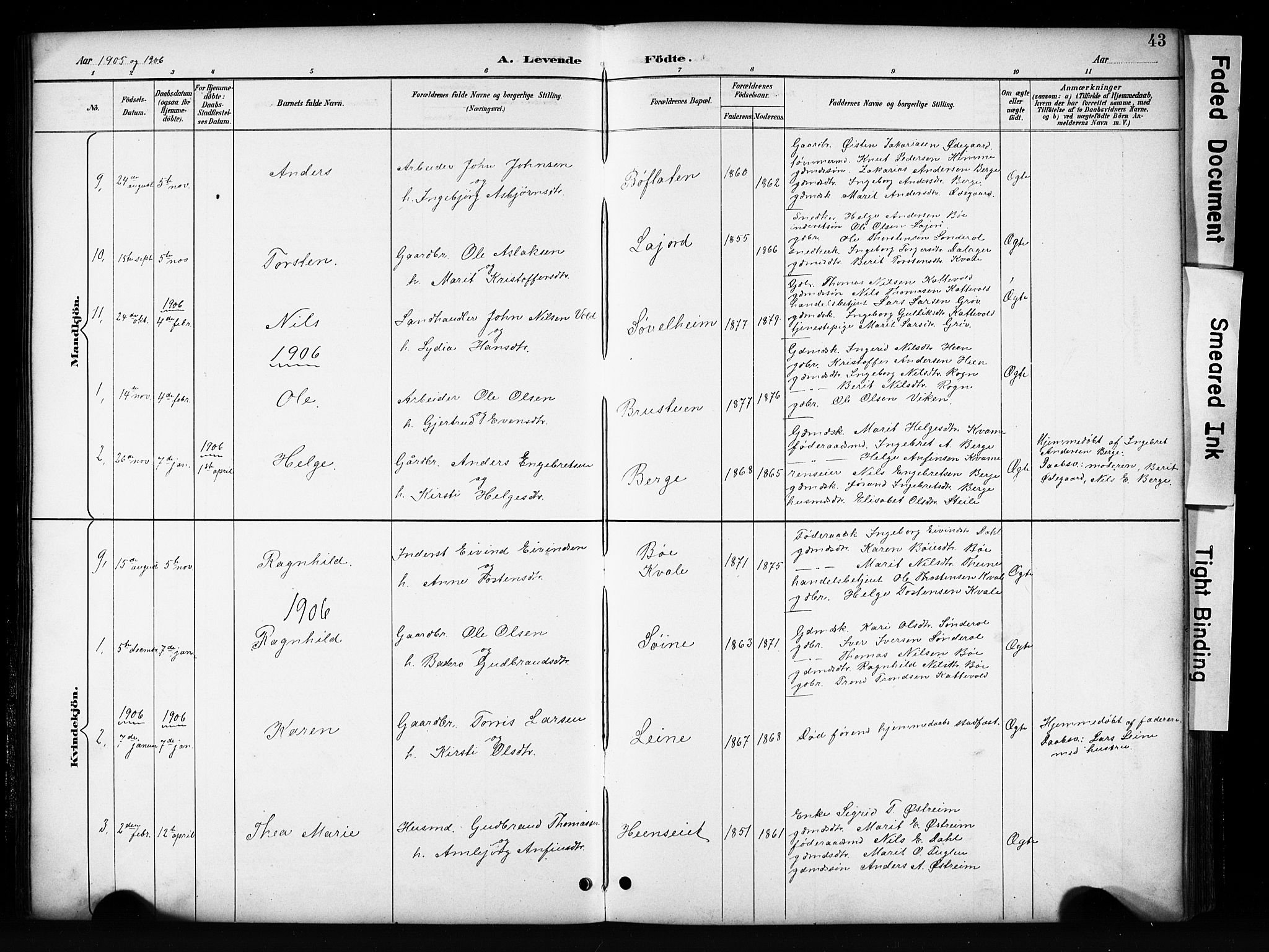 Vang prestekontor, Valdres, SAH/PREST-140/H/Hb/L0006: Parish register (copy) no. 6, 1893-1918, p. 43