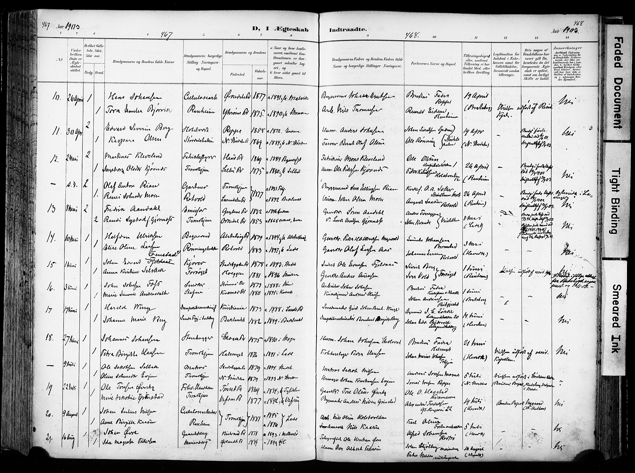 Ministerialprotokoller, klokkerbøker og fødselsregistre - Sør-Trøndelag, SAT/A-1456/606/L0301: Parish register (official) no. 606A16, 1894-1907, p. 467-468