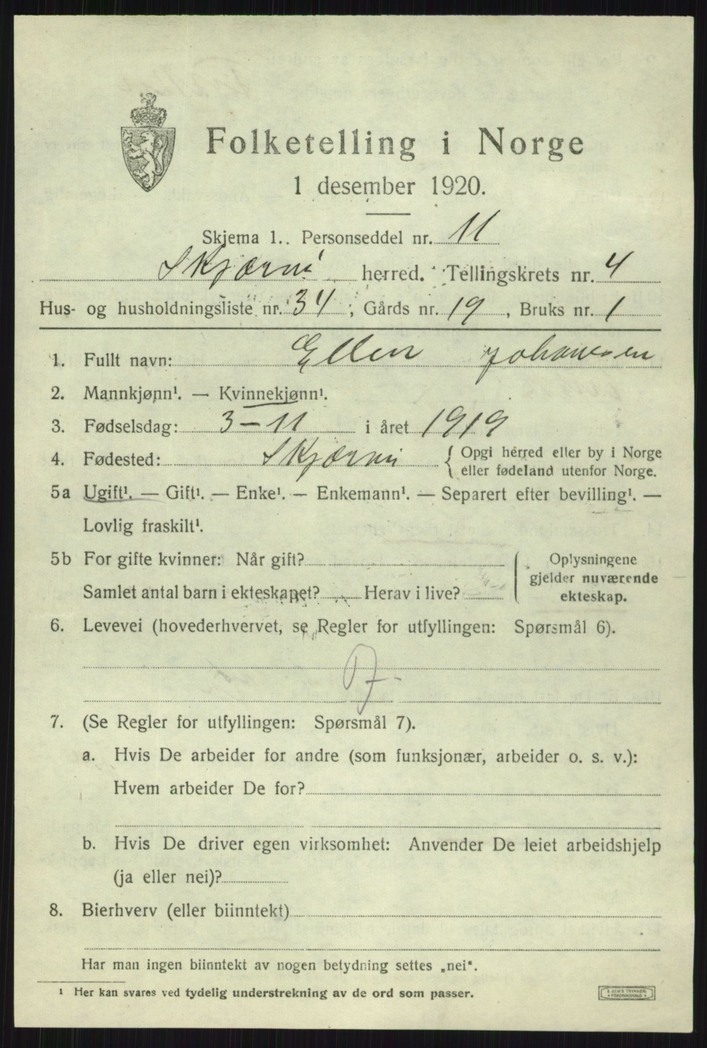 SATØ, 1920 census for Skjervøy, 1920, p. 2905