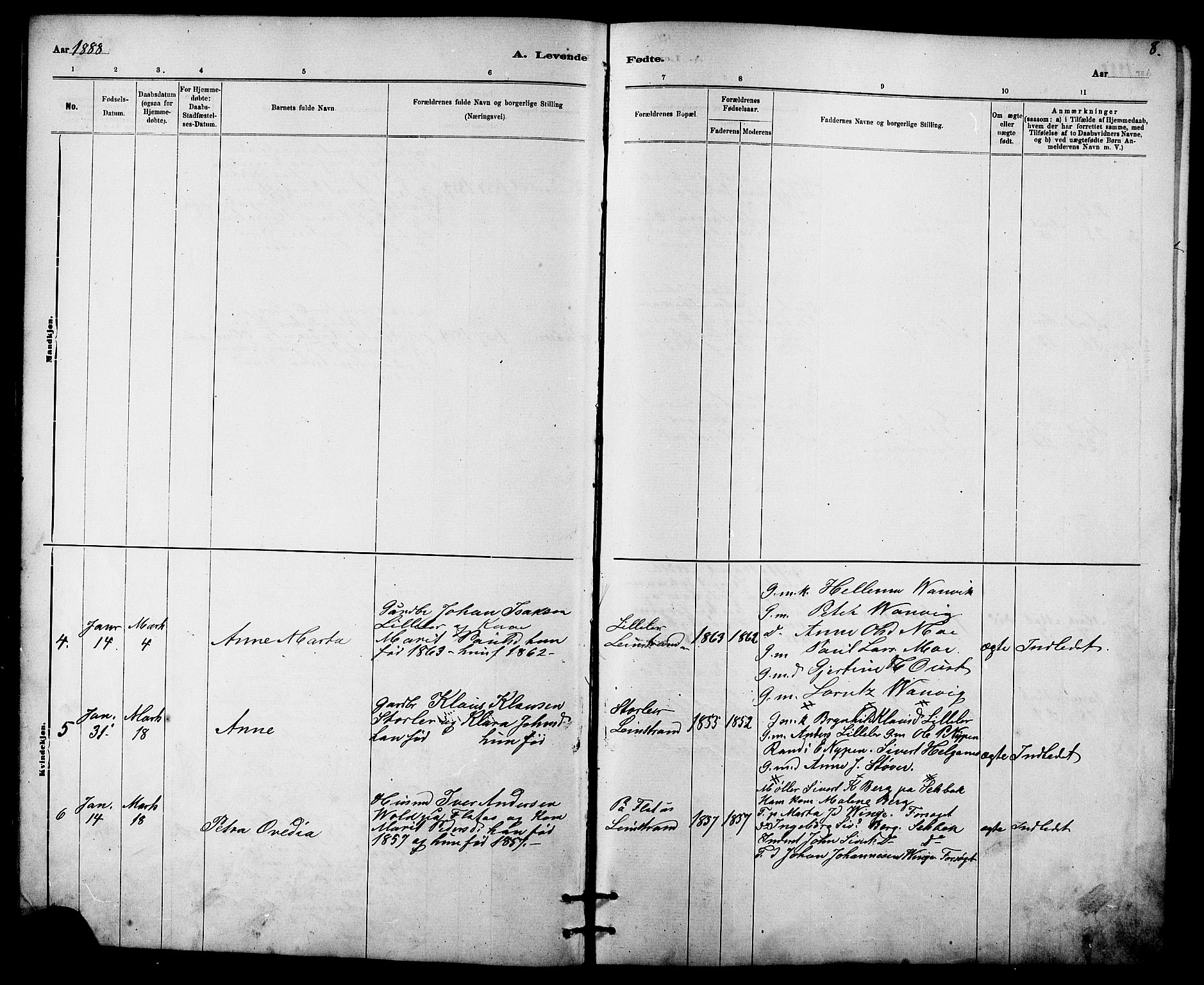 Ministerialprotokoller, klokkerbøker og fødselsregistre - Sør-Trøndelag, AV/SAT-A-1456/613/L0395: Parish register (copy) no. 613C03, 1887-1909, p. 8