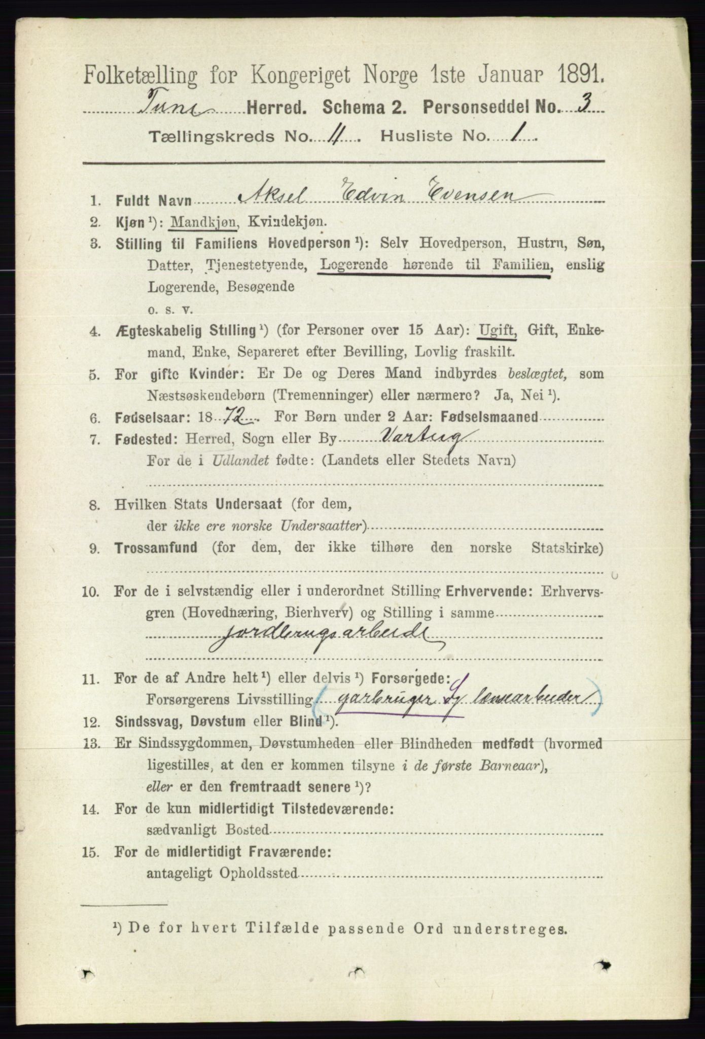 RA, 1891 census for 0130 Tune, 1891, p. 6942