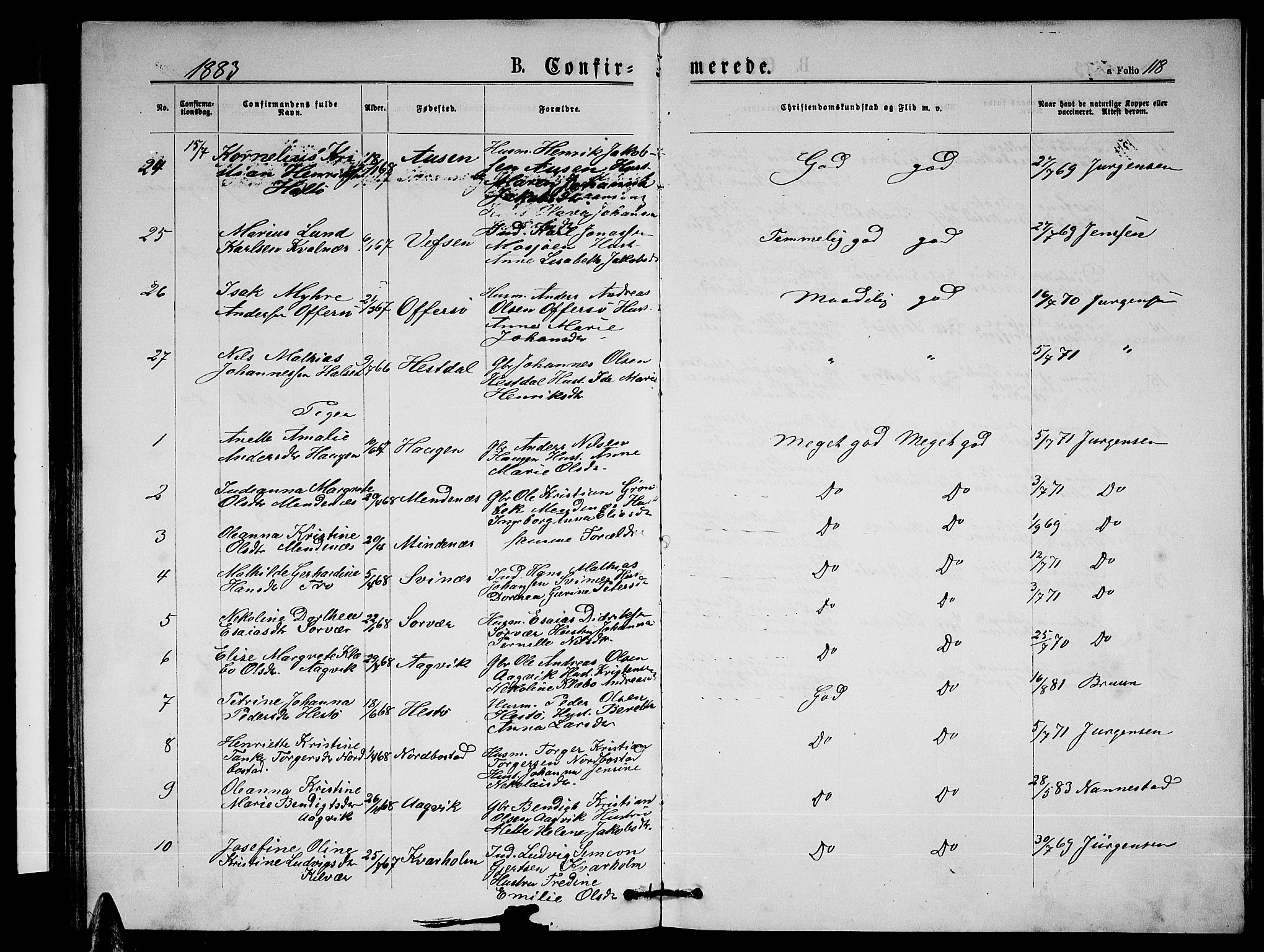 Ministerialprotokoller, klokkerbøker og fødselsregistre - Nordland, AV/SAT-A-1459/817/L0267: Parish register (copy) no. 817C02, 1870-1883, p. 118