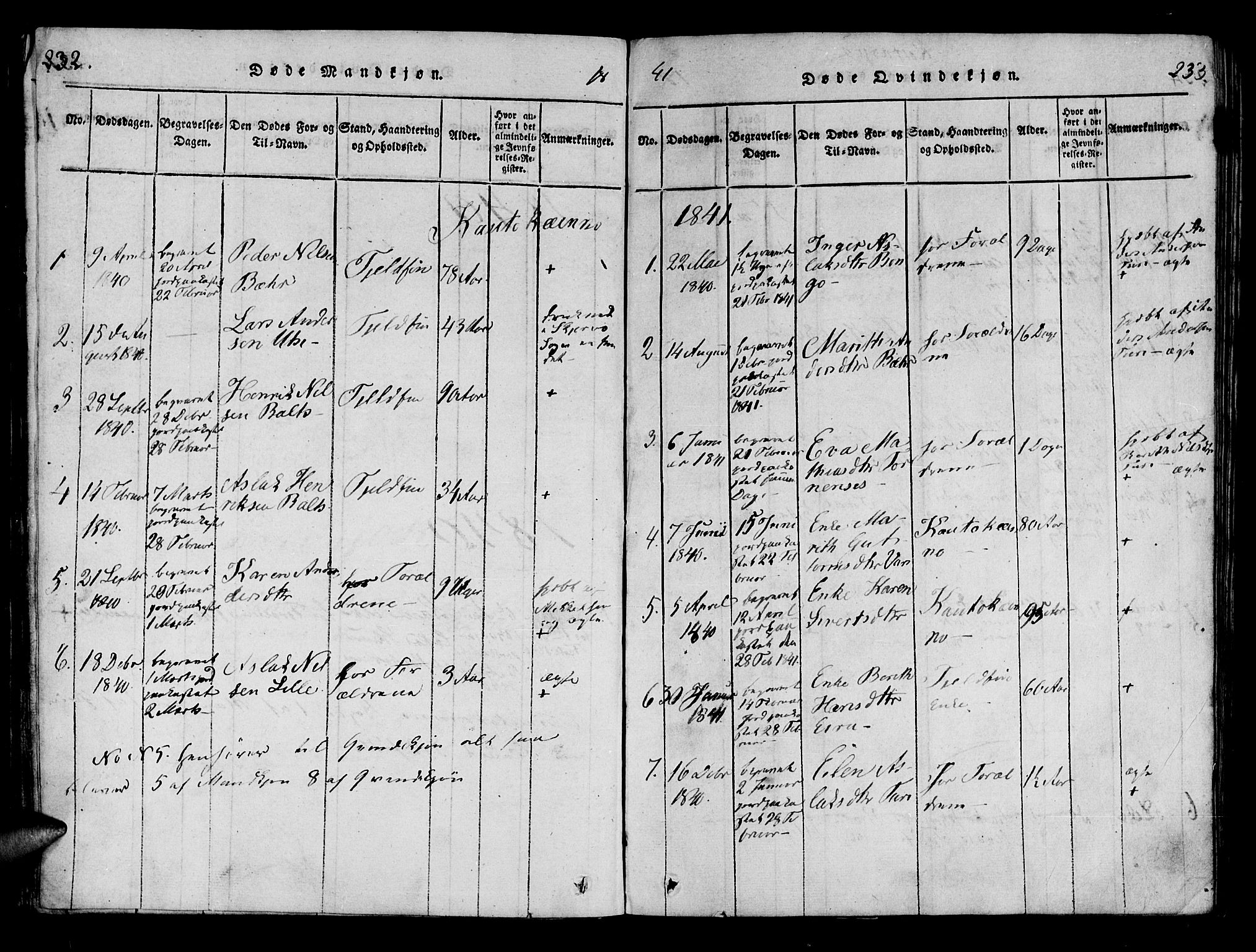 Kistrand/Porsanger sokneprestembete, SATØ/S-1351/H/Ha/L0010.kirke: Parish register (official) no. 10, 1821-1842, p. 232-233