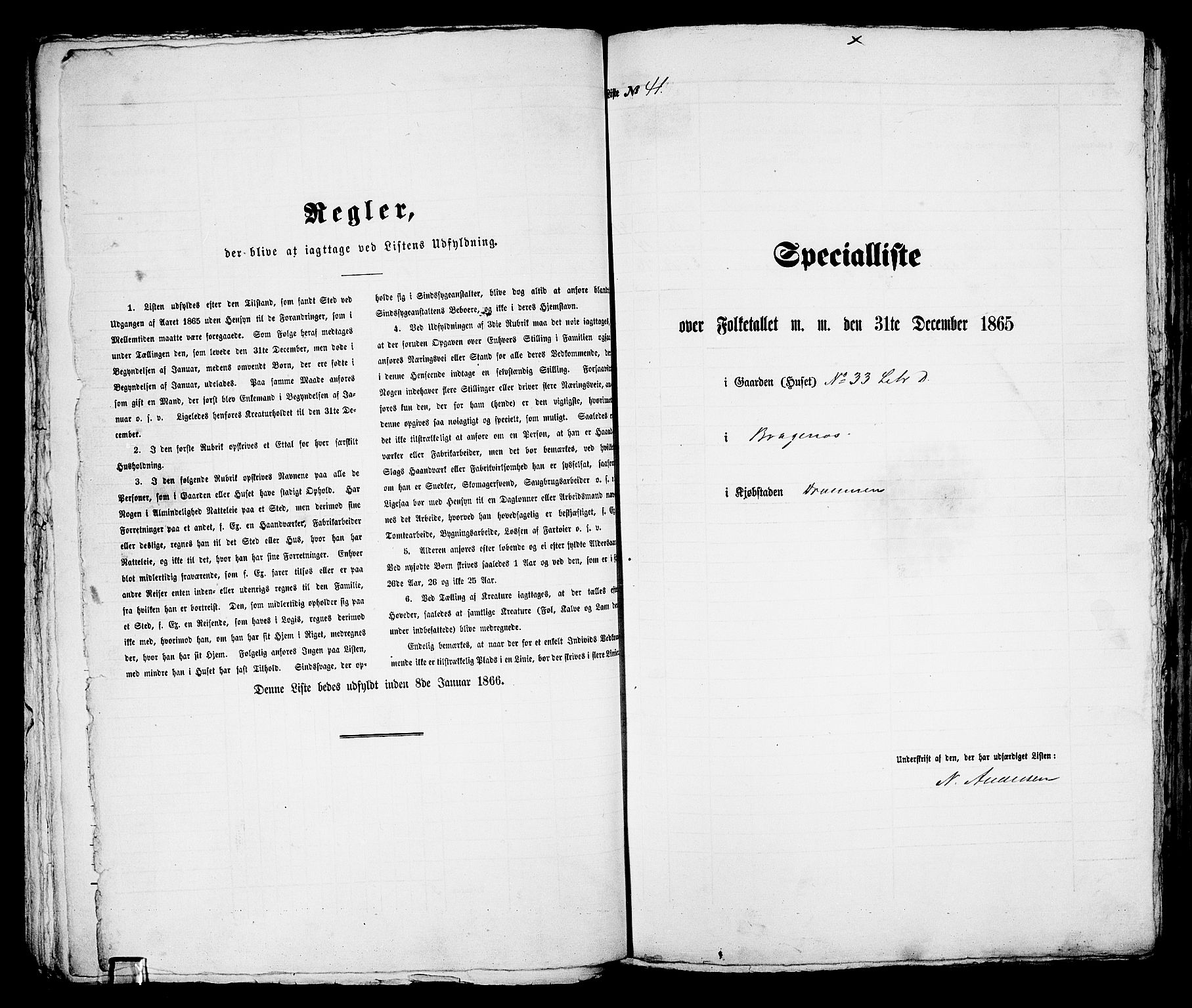 RA, 1865 census for Bragernes in Drammen, 1865, p. 99