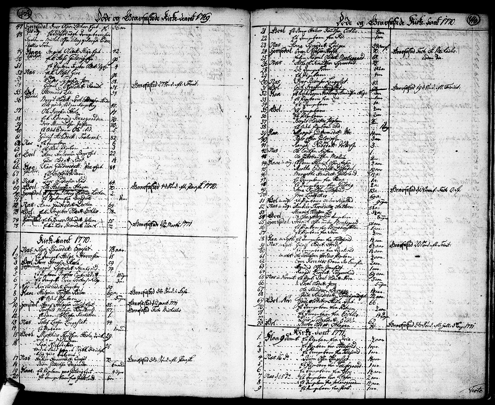 Nes kirkebøker, AV/SAKO-A-236/F/Fa/L0004: Parish register (official) no. 4, 1764-1786, p. 409-410