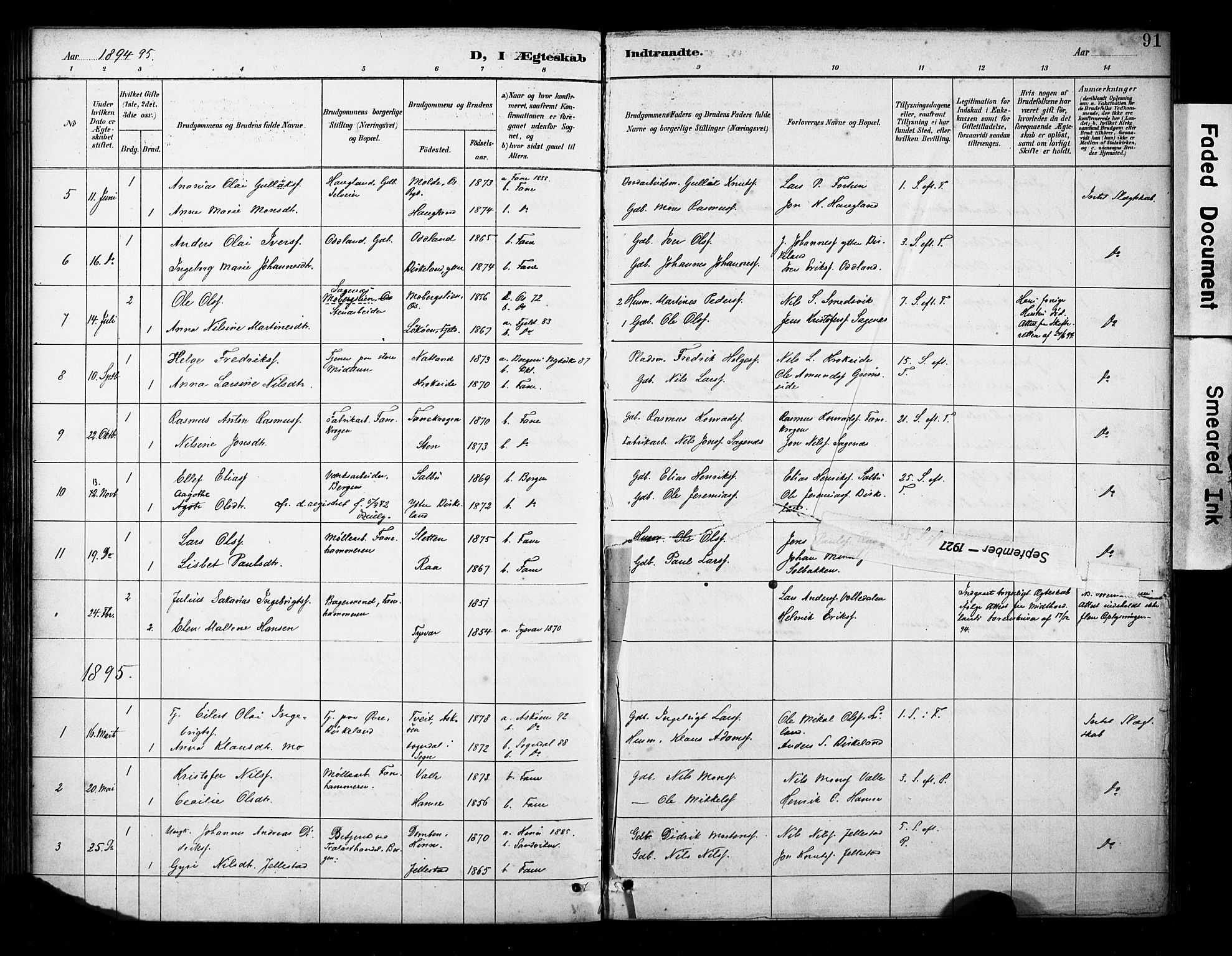 Fana Sokneprestembete, SAB/A-75101/H/Haa/Haab/L0002: Parish register (official) no. B 2, 1890-1897, p. 91