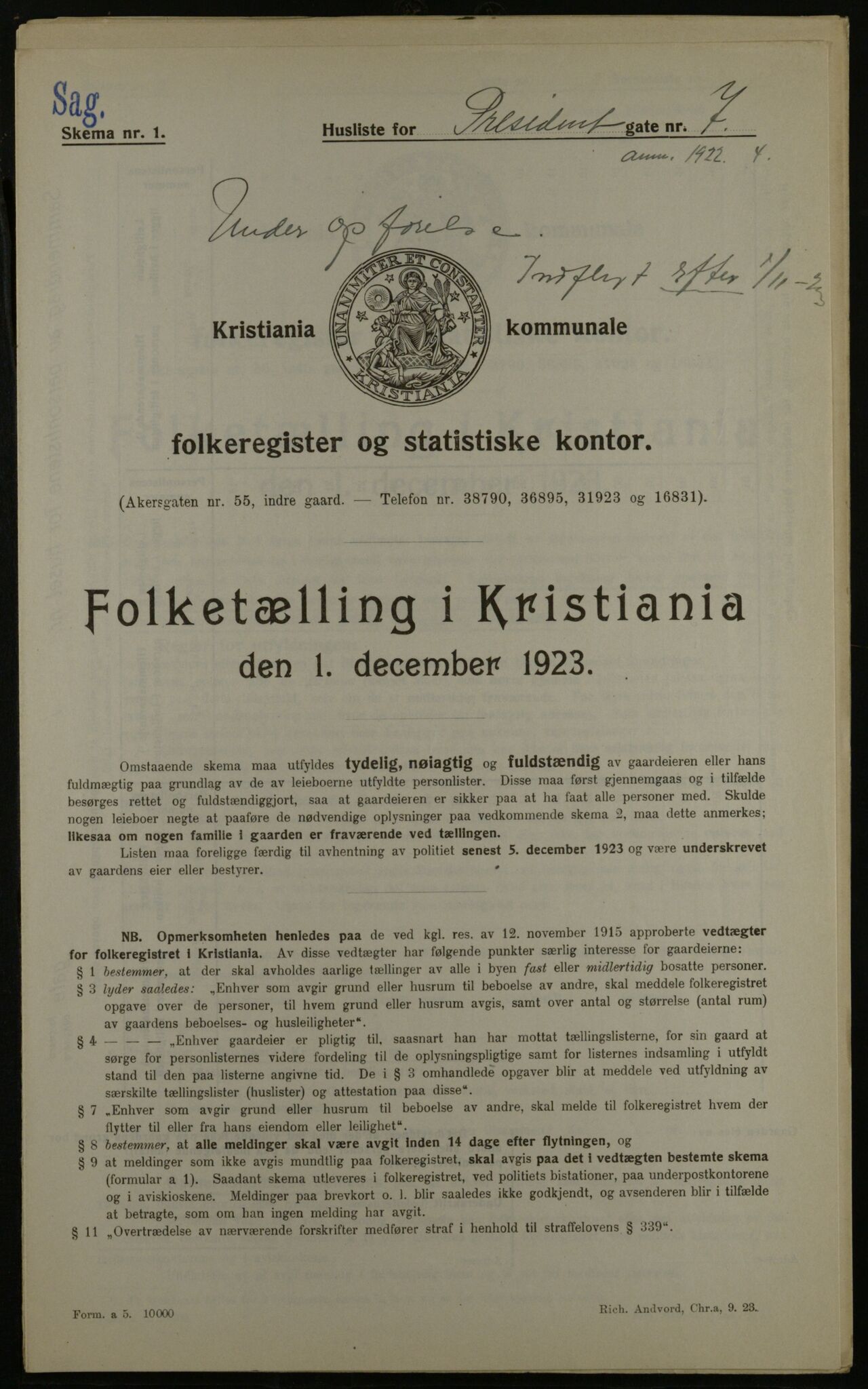 OBA, Municipal Census 1923 for Kristiania, 1923, p. 89654