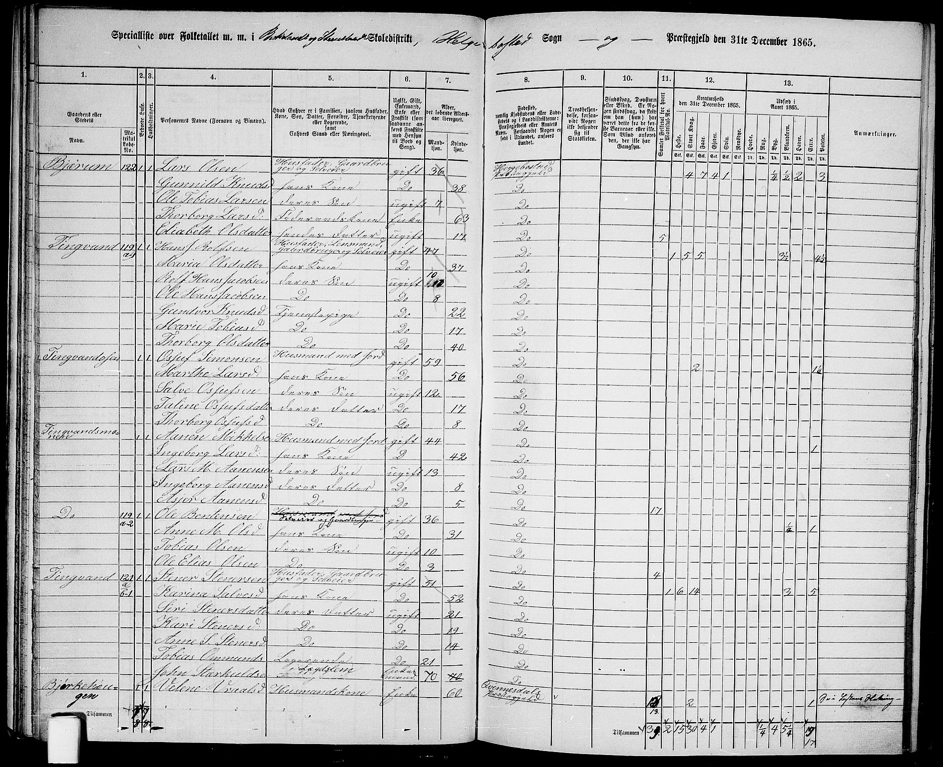 RA, 1865 census for Hægebostad, 1865, p. 39