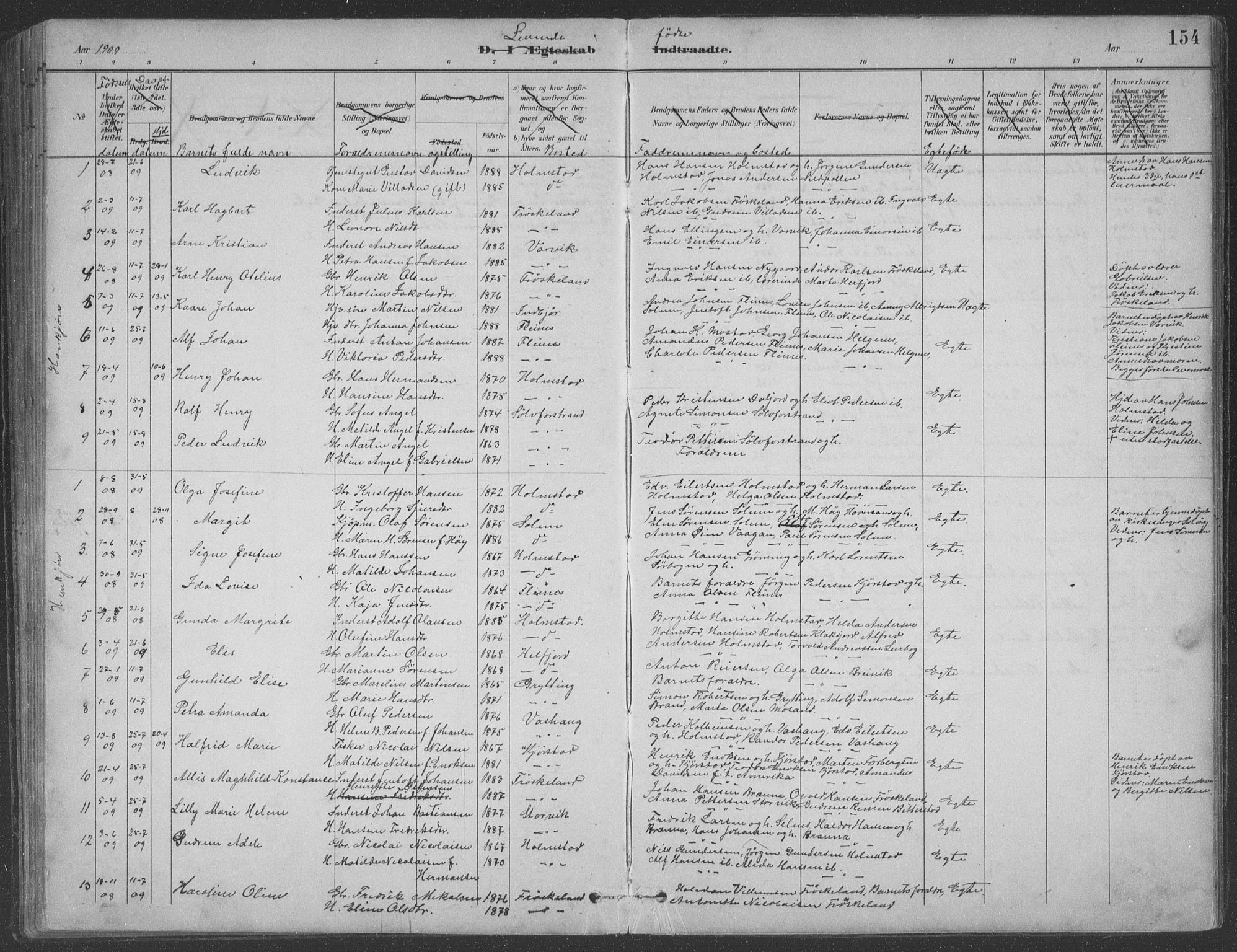 Ministerialprotokoller, klokkerbøker og fødselsregistre - Nordland, AV/SAT-A-1459/890/L1290: Parish register (copy) no. 890C01, 1882-1911, p. 154