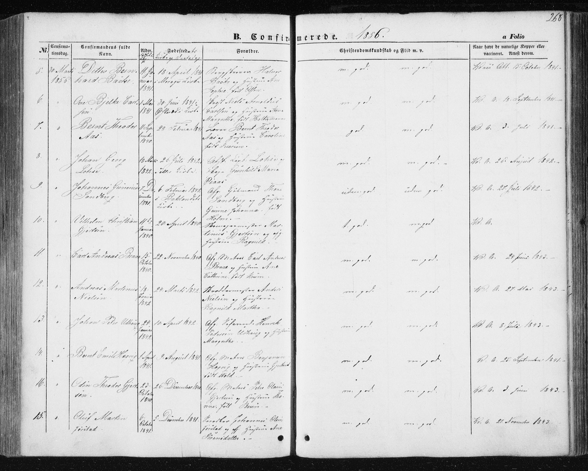 Ministerialprotokoller, klokkerbøker og fødselsregistre - Sør-Trøndelag, SAT/A-1456/602/L0112: Parish register (official) no. 602A10, 1848-1859, p. 268