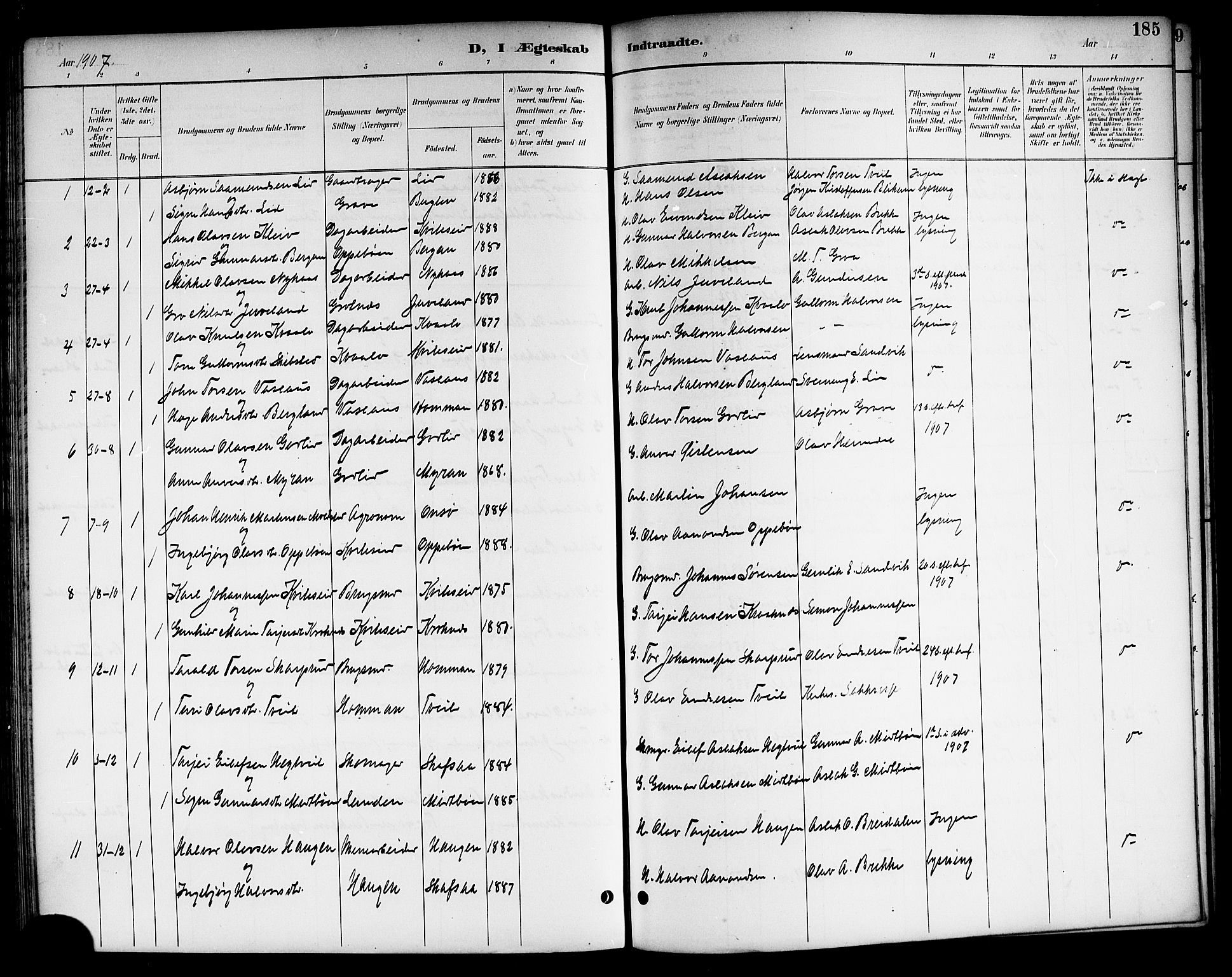 Kviteseid kirkebøker, SAKO/A-276/G/Ga/L0002: Parish register (copy) no. I 2, 1893-1918, p. 185
