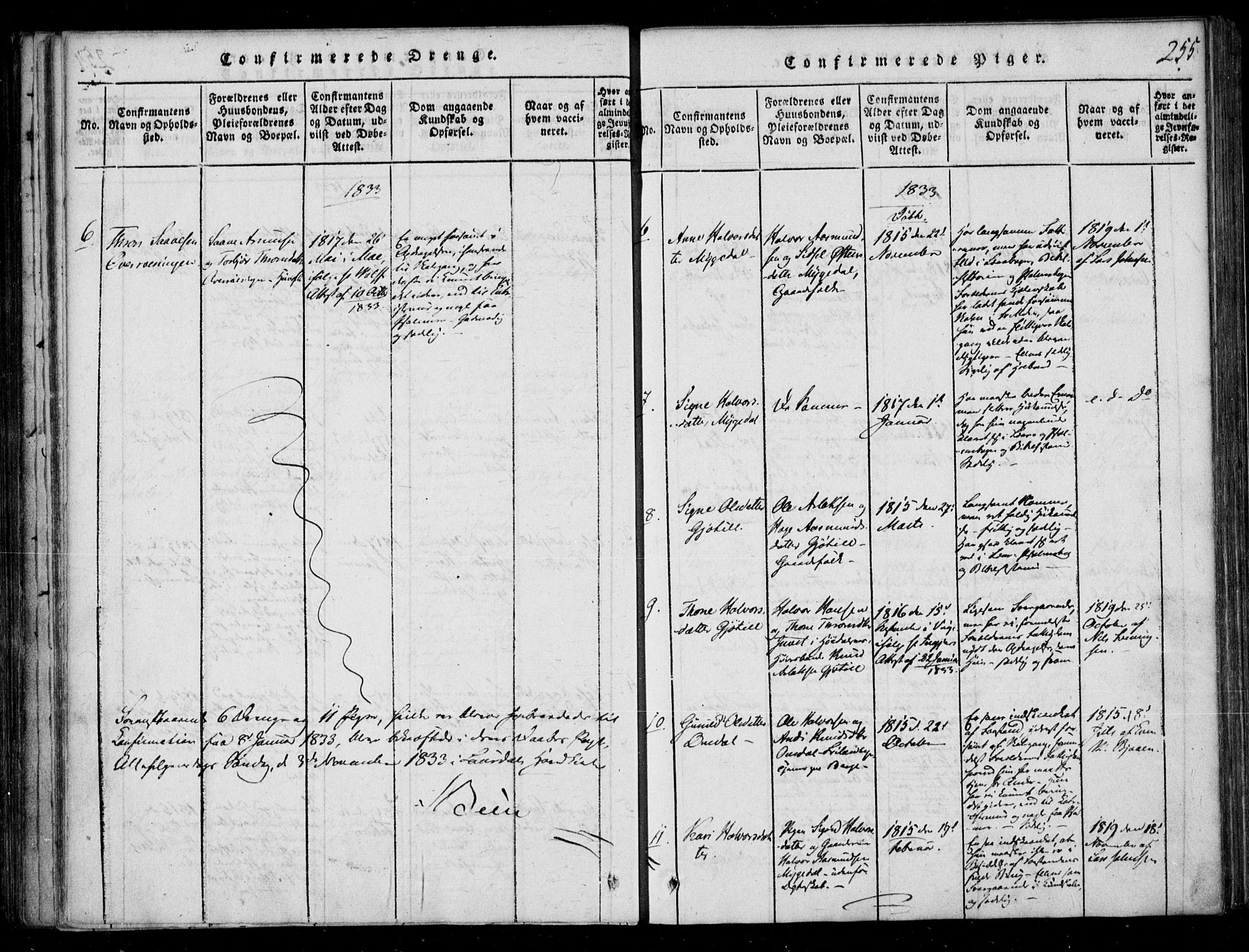 Lårdal kirkebøker, SAKO/A-284/F/Fb/L0001: Parish register (official) no. II 1, 1815-1860, p. 255