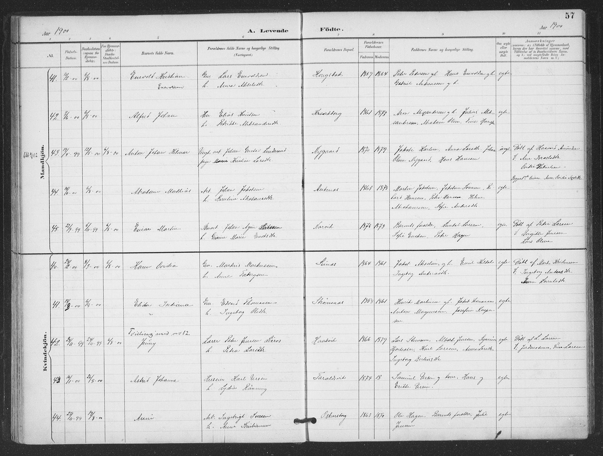 Ministerialprotokoller, klokkerbøker og fødselsregistre - Nordland, AV/SAT-A-1459/866/L0939: Parish register (official) no. 866A02, 1894-1906, p. 57