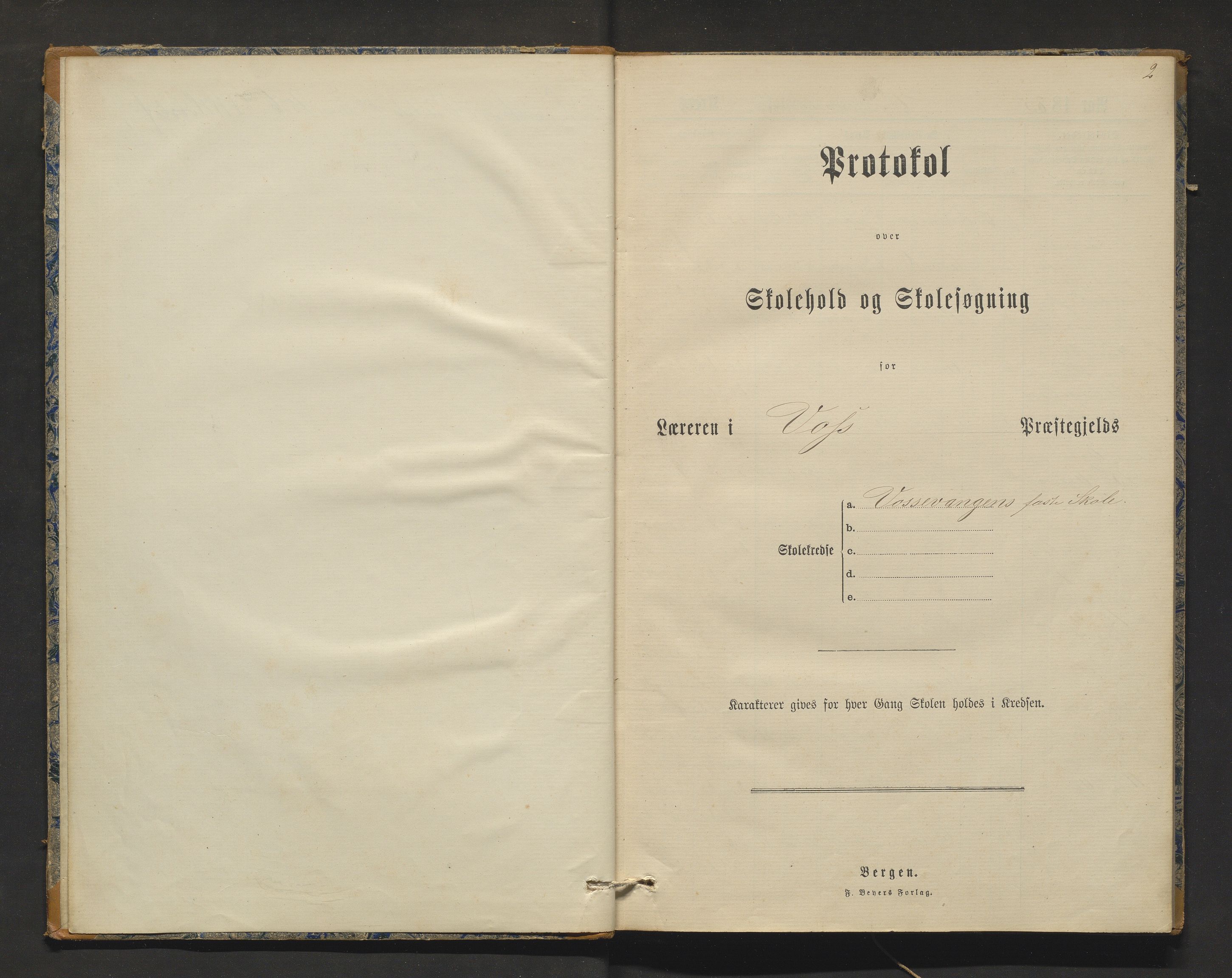 Voss kommune. Barneskulane, IKAH/1235-231/F/Fc/L0002: Skuleprotokoll for Vangen skule, 1885-1892