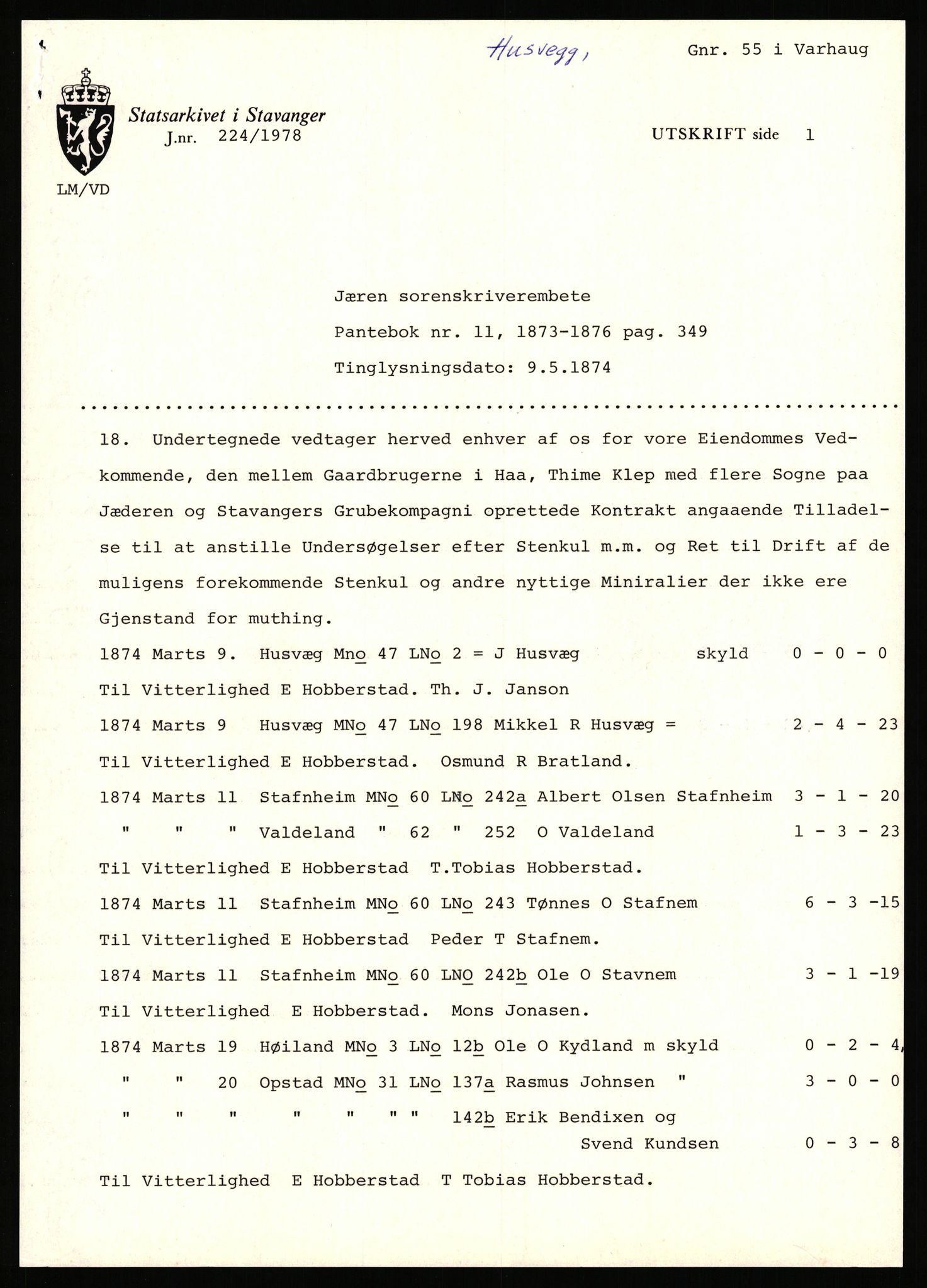 Statsarkivet i Stavanger, AV/SAST-A-101971/03/Y/Yj/L0041: Avskrifter sortert etter gårdsnavn: Hustveit i Vikedal - Høivik indre, 1750-1930, p. 59