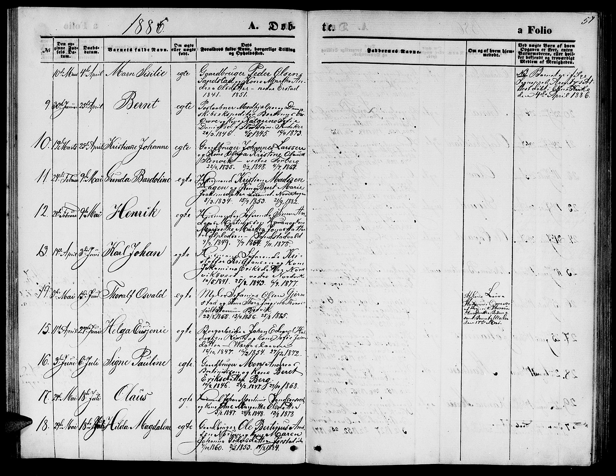 Ministerialprotokoller, klokkerbøker og fødselsregistre - Nord-Trøndelag, AV/SAT-A-1458/722/L0225: Parish register (copy) no. 722C01, 1871-1888, p. 57