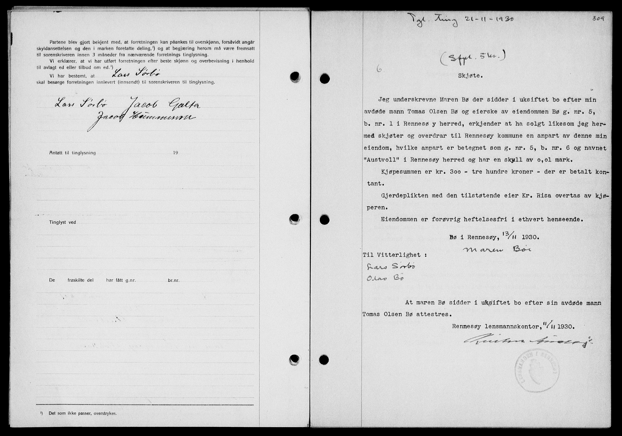 Ryfylke tingrett, SAST/A-100055/001/II/IIB/L0061: Mortgage book no. 40, 1930-1931, Deed date: 21.11.1930