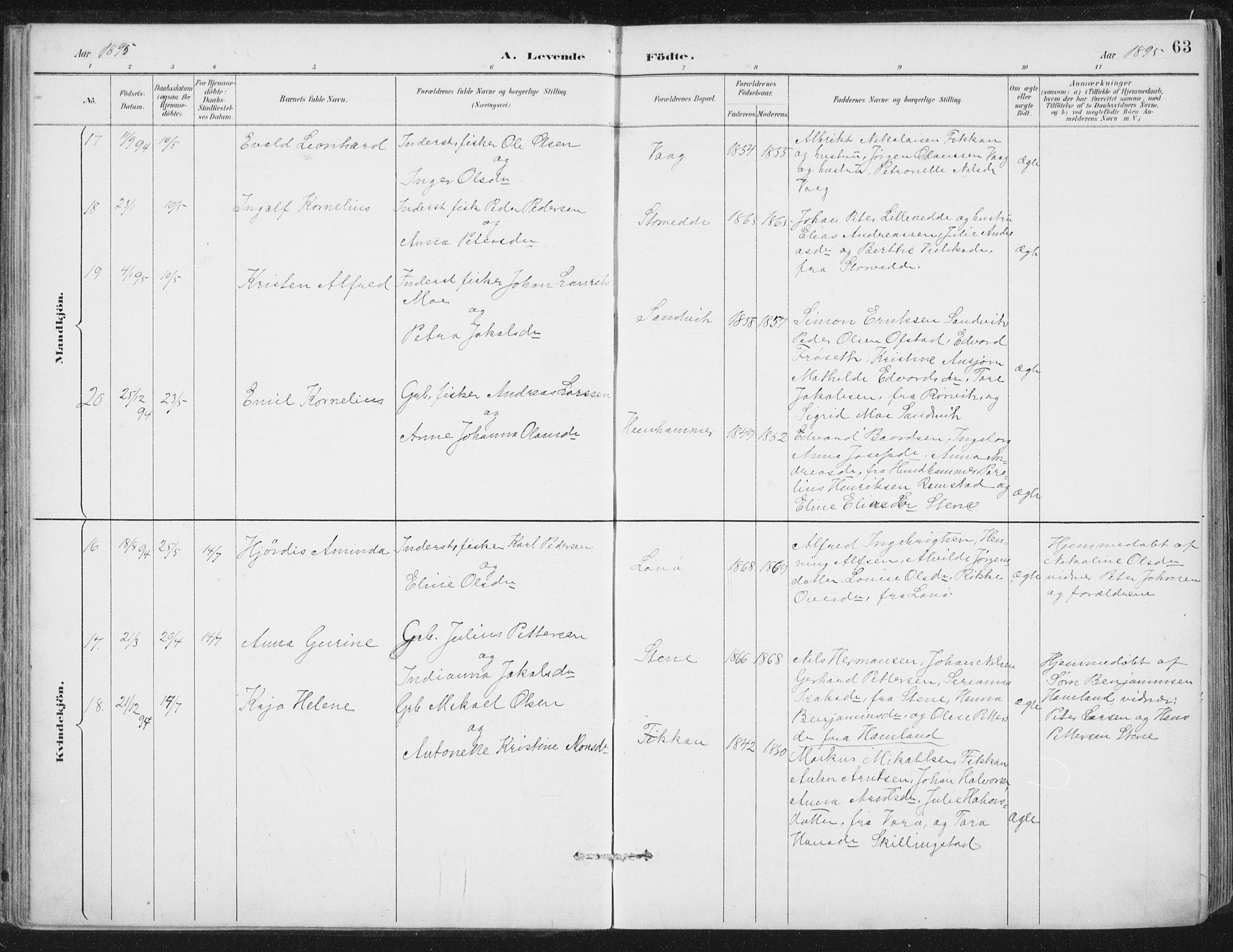 Ministerialprotokoller, klokkerbøker og fødselsregistre - Nord-Trøndelag, AV/SAT-A-1458/784/L0673: Parish register (official) no. 784A08, 1888-1899, p. 63