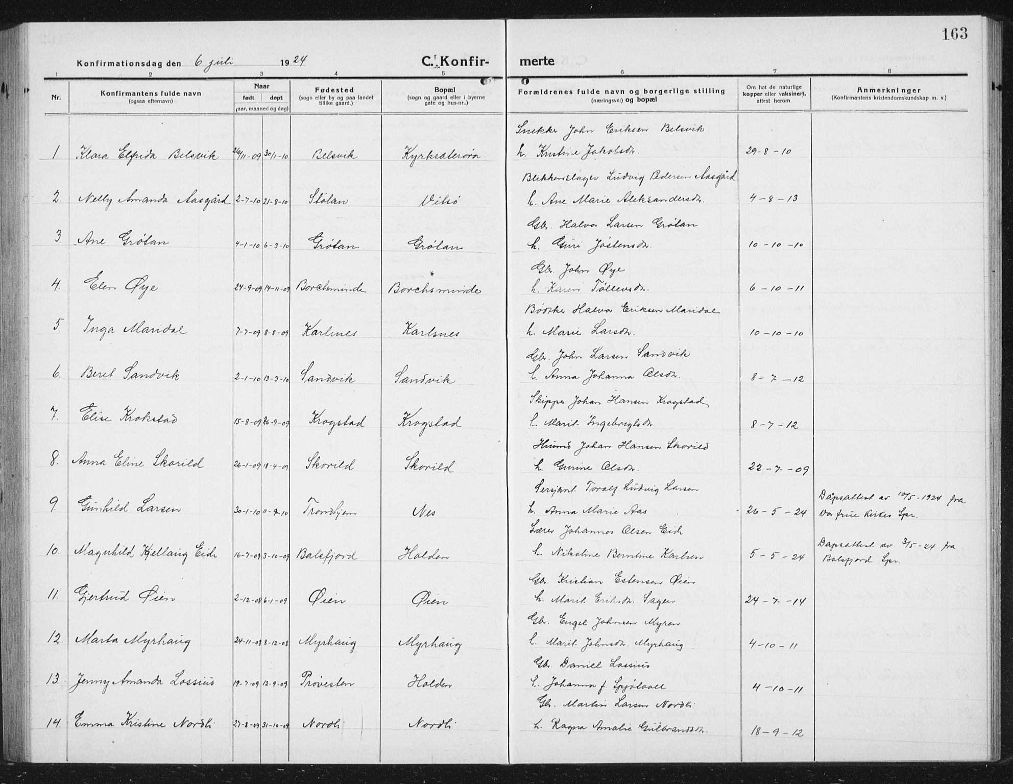 Ministerialprotokoller, klokkerbøker og fødselsregistre - Sør-Trøndelag, SAT/A-1456/630/L0506: Parish register (copy) no. 630C04, 1914-1933, p. 163