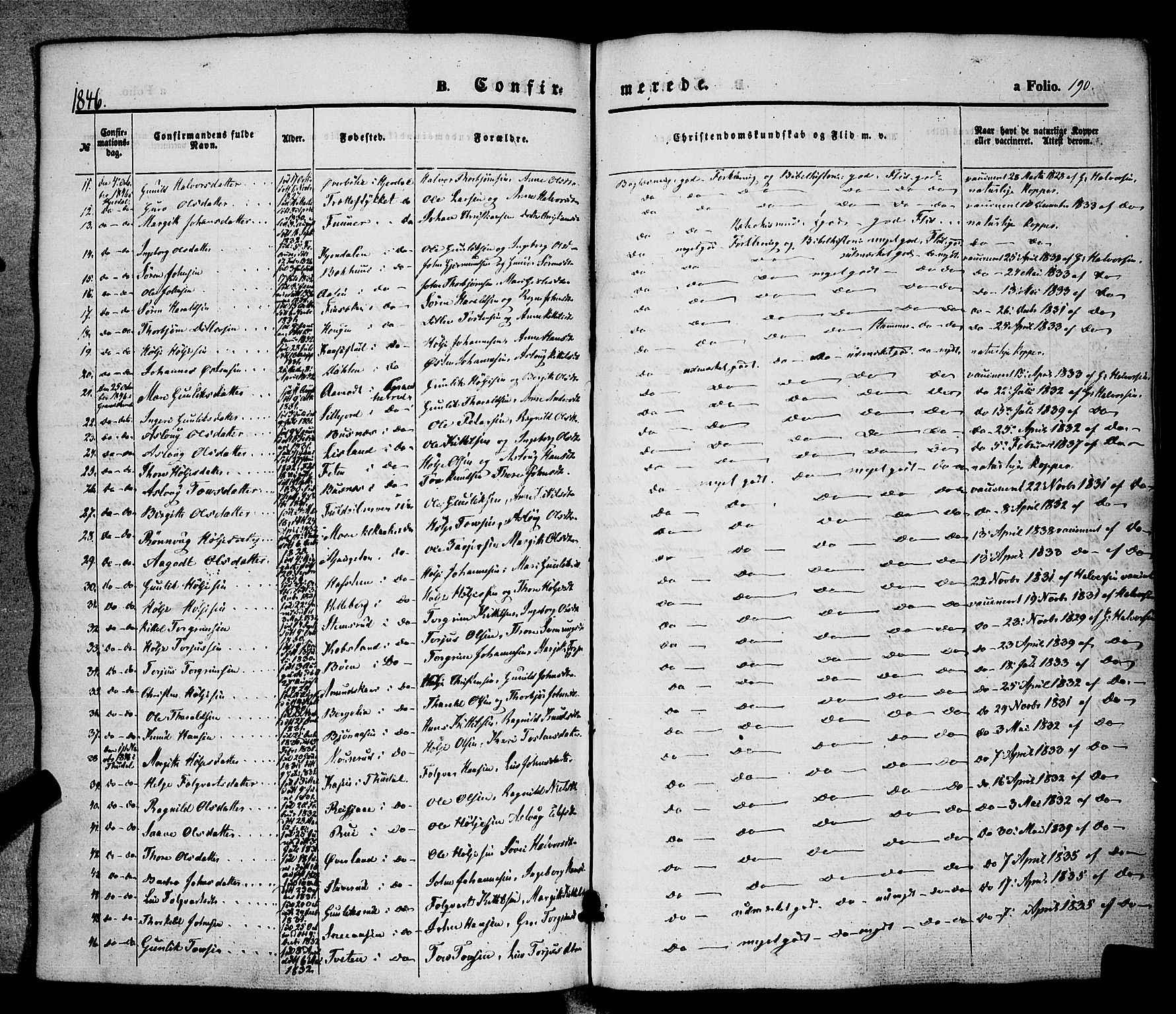 Hjartdal kirkebøker, SAKO/A-270/F/Fa/L0008: Parish register (official) no. I 8, 1844-1859, p. 190
