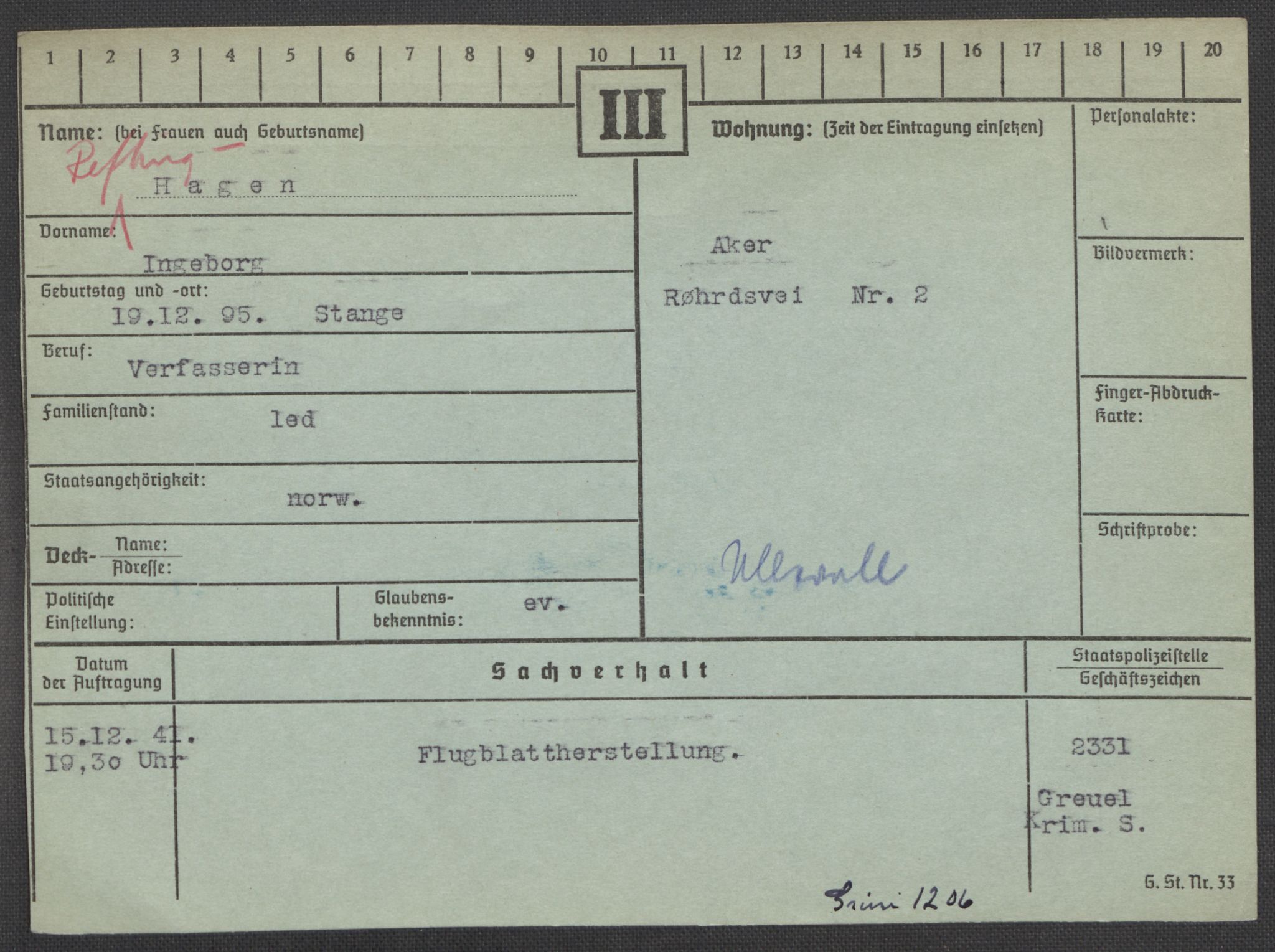 Befehlshaber der Sicherheitspolizei und des SD, AV/RA-RAFA-5969/E/Ea/Eaa/L0008: Register over norske fanger i Møllergata 19: Oelze-Ru, 1940-1945, p. 1096