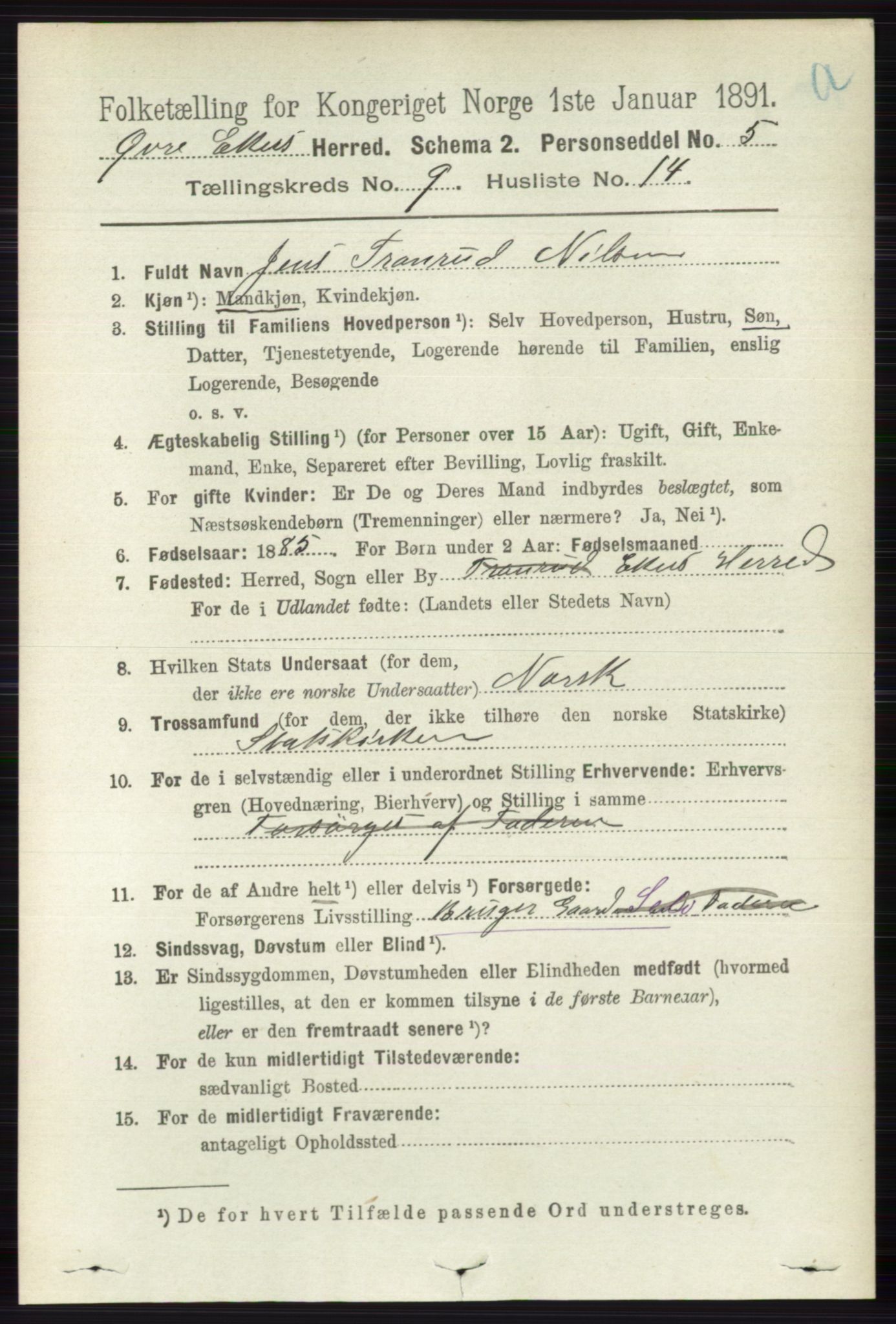 RA, 1891 census for 0624 Øvre Eiker, 1891, p. 3707