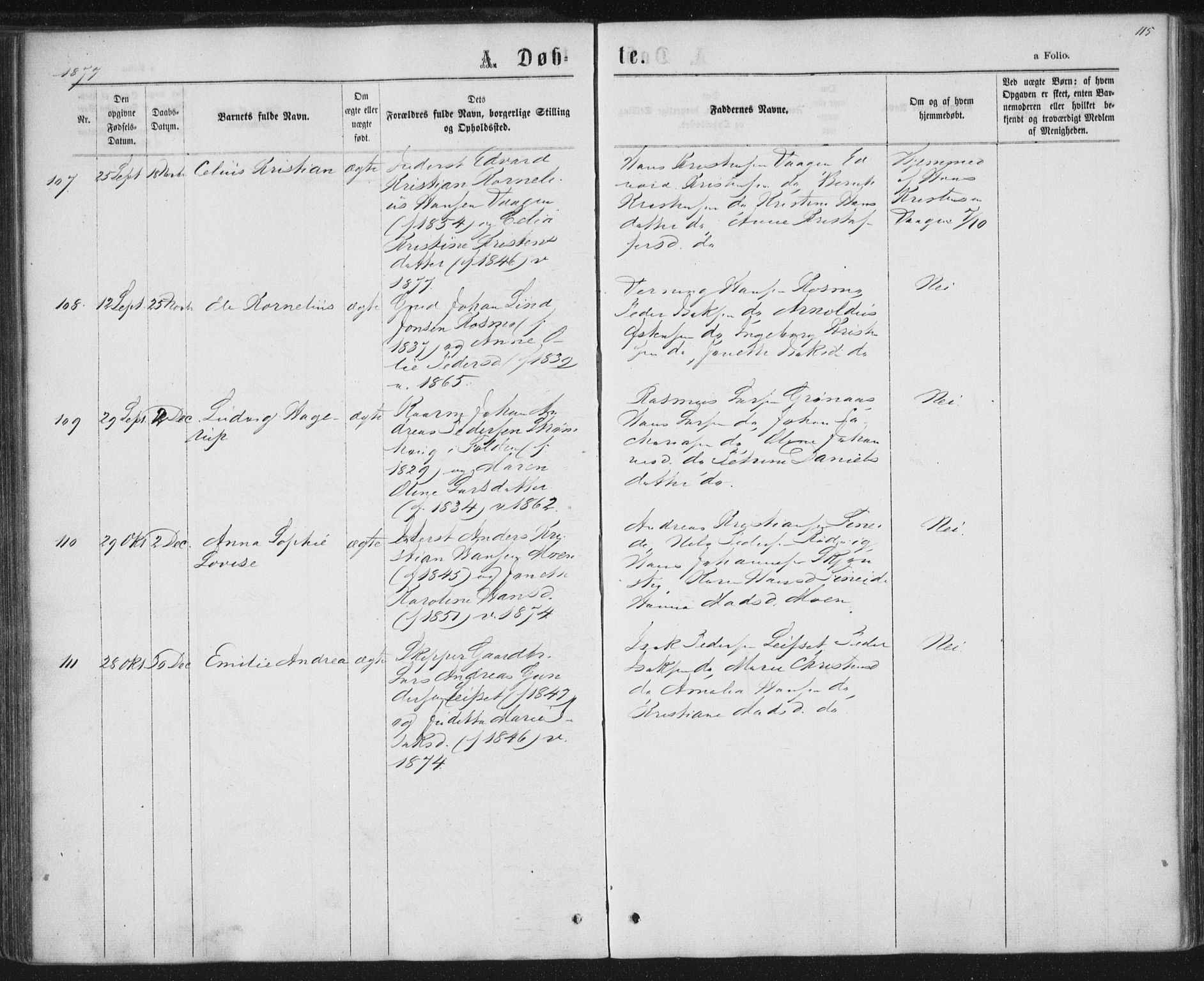 Ministerialprotokoller, klokkerbøker og fødselsregistre - Nordland, AV/SAT-A-1459/852/L0739: Parish register (official) no. 852A09, 1866-1877, p. 115