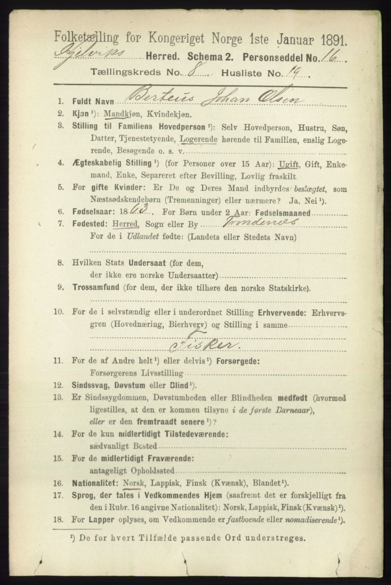 RA, 1891 census for 2019 Kjelvik, 1891, p. 1379