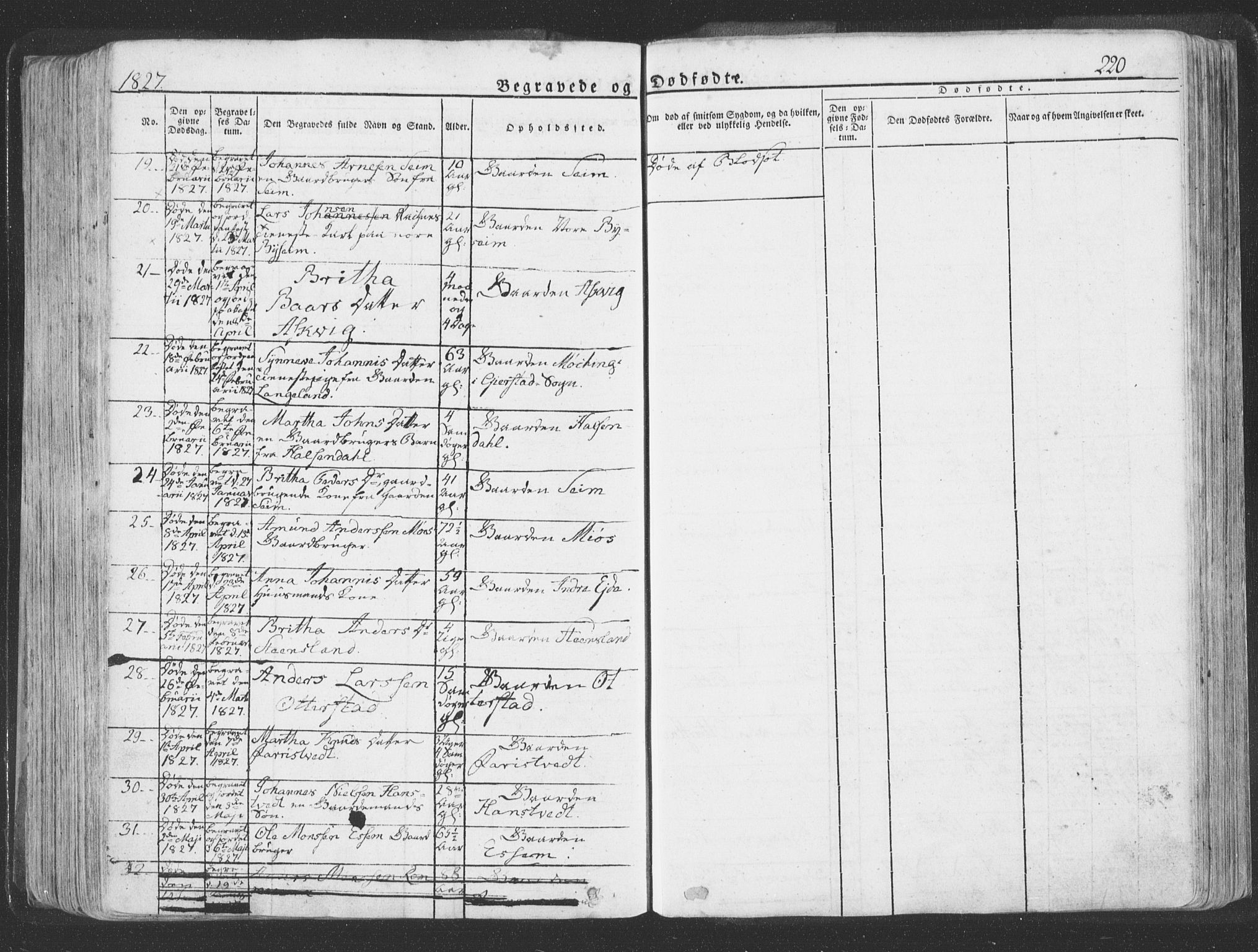 Hosanger sokneprestembete, AV/SAB-A-75801/H/Haa: Parish register (official) no. A 6, 1824-1835, p. 220